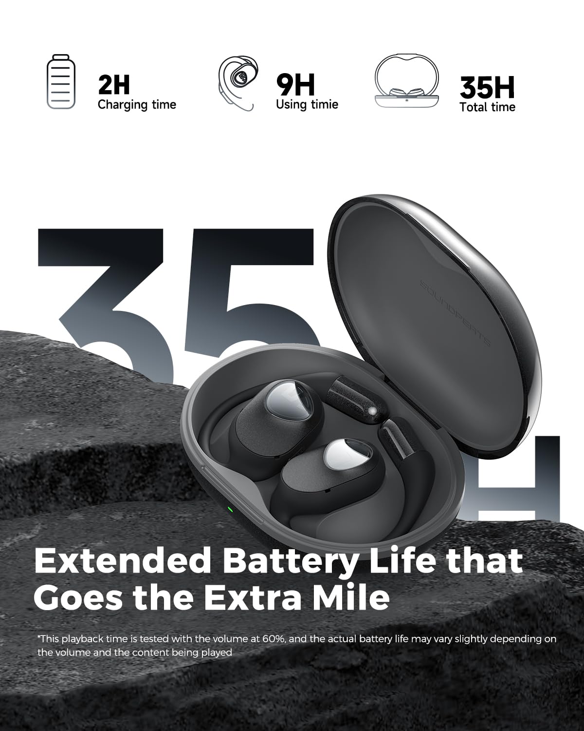 SoundPEATS Open Ear Headphones Over Ear Buds, Upgraded Gofree2 Bluetooth V5.3 Stereo Earbuds with Bass Boost, 35Hrs Sports Earphones with Earhooks, IPX5 Waterproof Headsets for Workouts,Stable Comfort