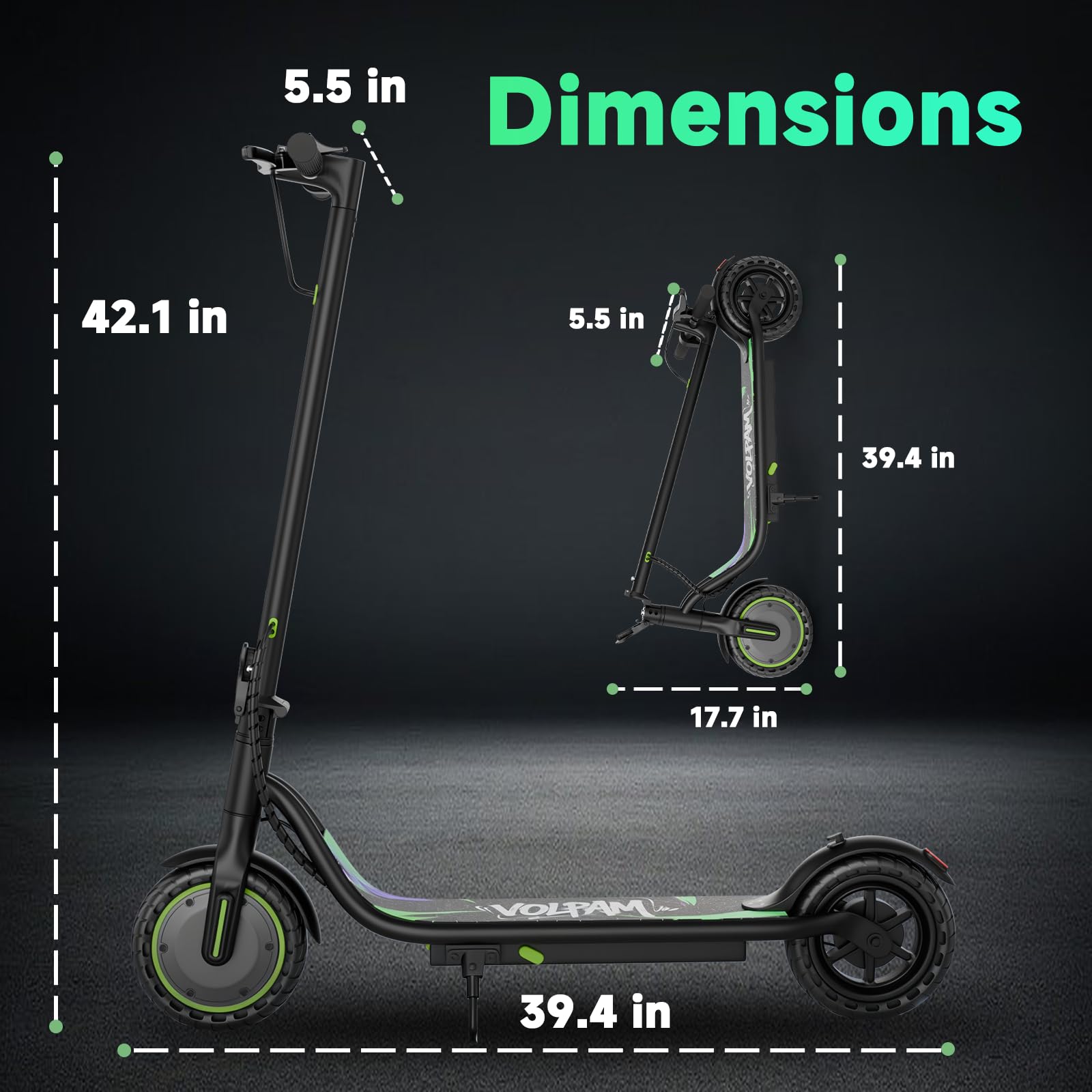 VOLPAM Electric Scooter, 350W/500W Powerful Motor, 8.5"/10" Solid Tires, 19/21Mph, 28/23/21/16 Miles Max Range, Dual Braking