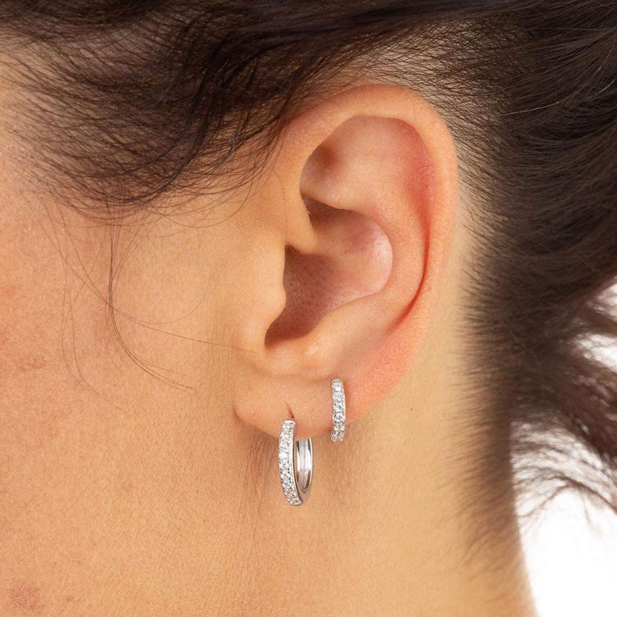 micuco 3 Pairs Small Hoop Earrings Tiny Cartilage Earrings for Women Cubic Zirconia Earrings White Gold Plated Huggie Hoop Ear Piercing Earrings for Men Silver Plated 8mm 10mm 12mm