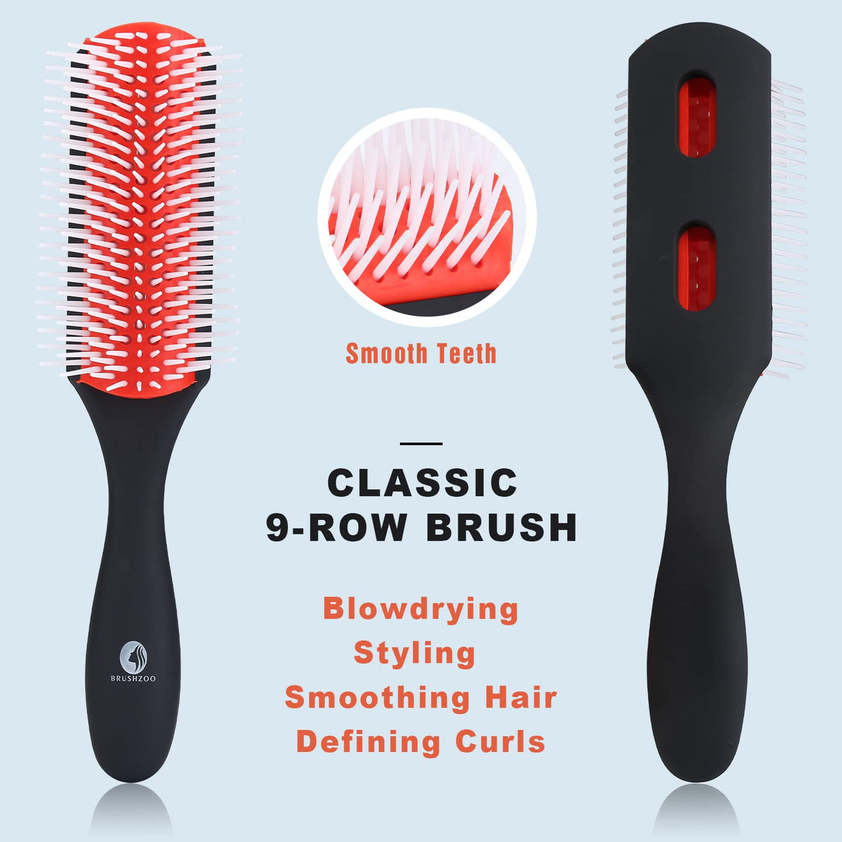O BRUSHZOO Hair Brush Set, Detangler Brush for Natural 3/4abc Curly Hair, Hair Brushes for Women Men Kids with Detangling Brush Hair Spray Bottle 9 Row Brush Wide Tooth comb