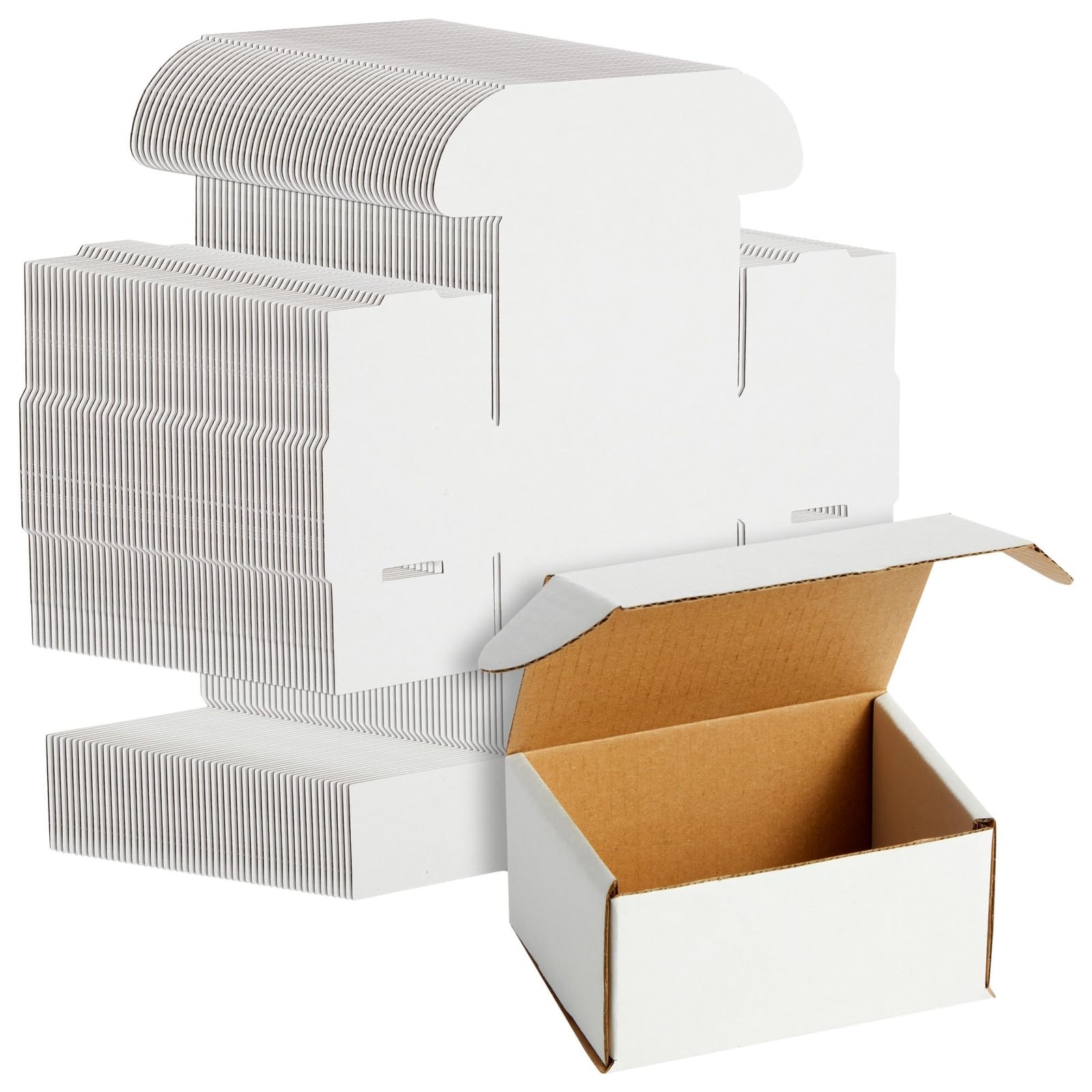 Stockroom Plus 50 Pack White 4x3x2 Corrugated Shipping Boxes - Foldable Small Business Card Boxes for Packing, Wrapping, Moving, Mailing, and Storage