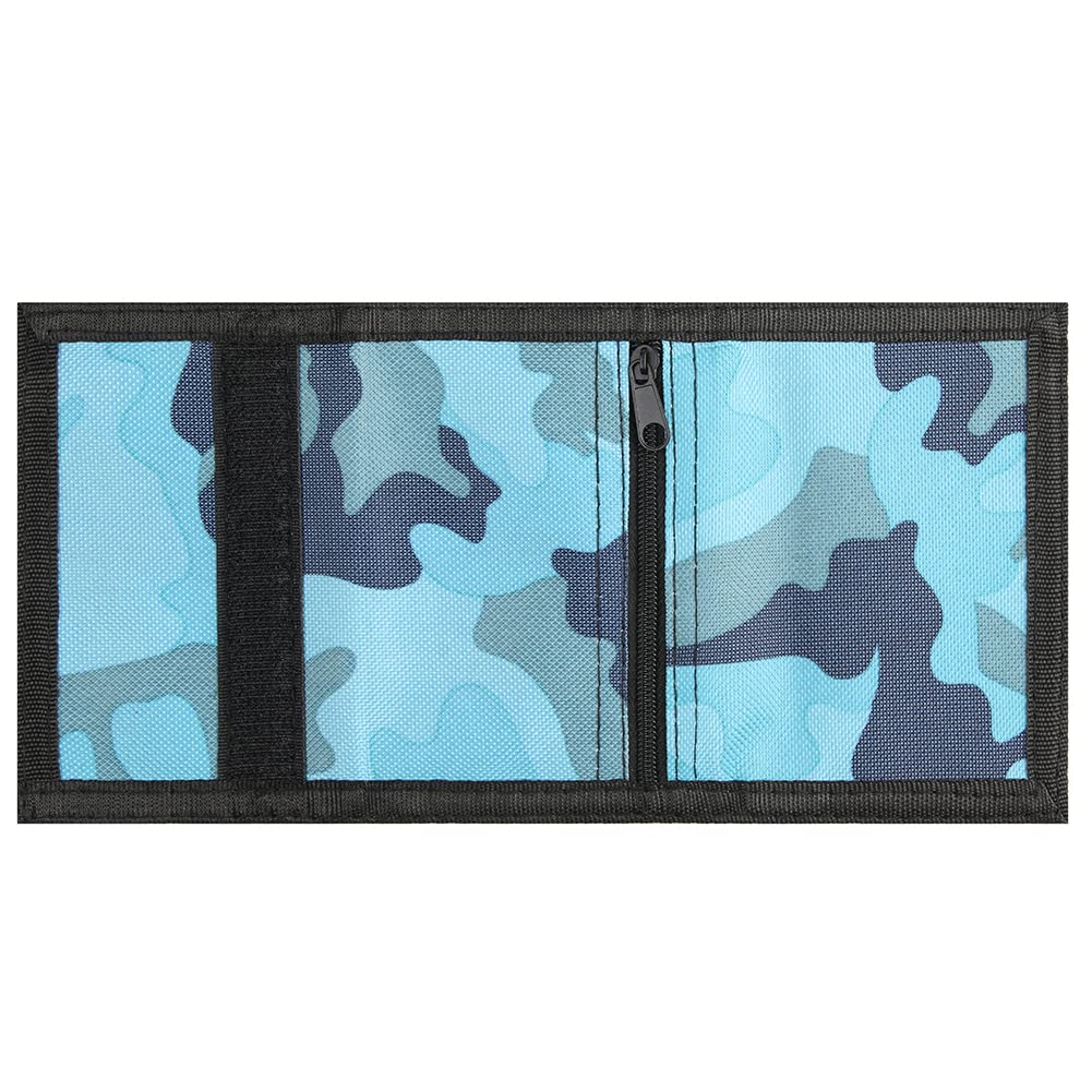 Lamiza RFID Kids Wallet for Boys Men, Boys Wallet for Kids with Magic Sticker, Teen Wallet with Coin Pocket, Camo Wallet for Teen Boys, Nylon Wallet for Christmas/Birthday Gift Ideas (Camo blue)