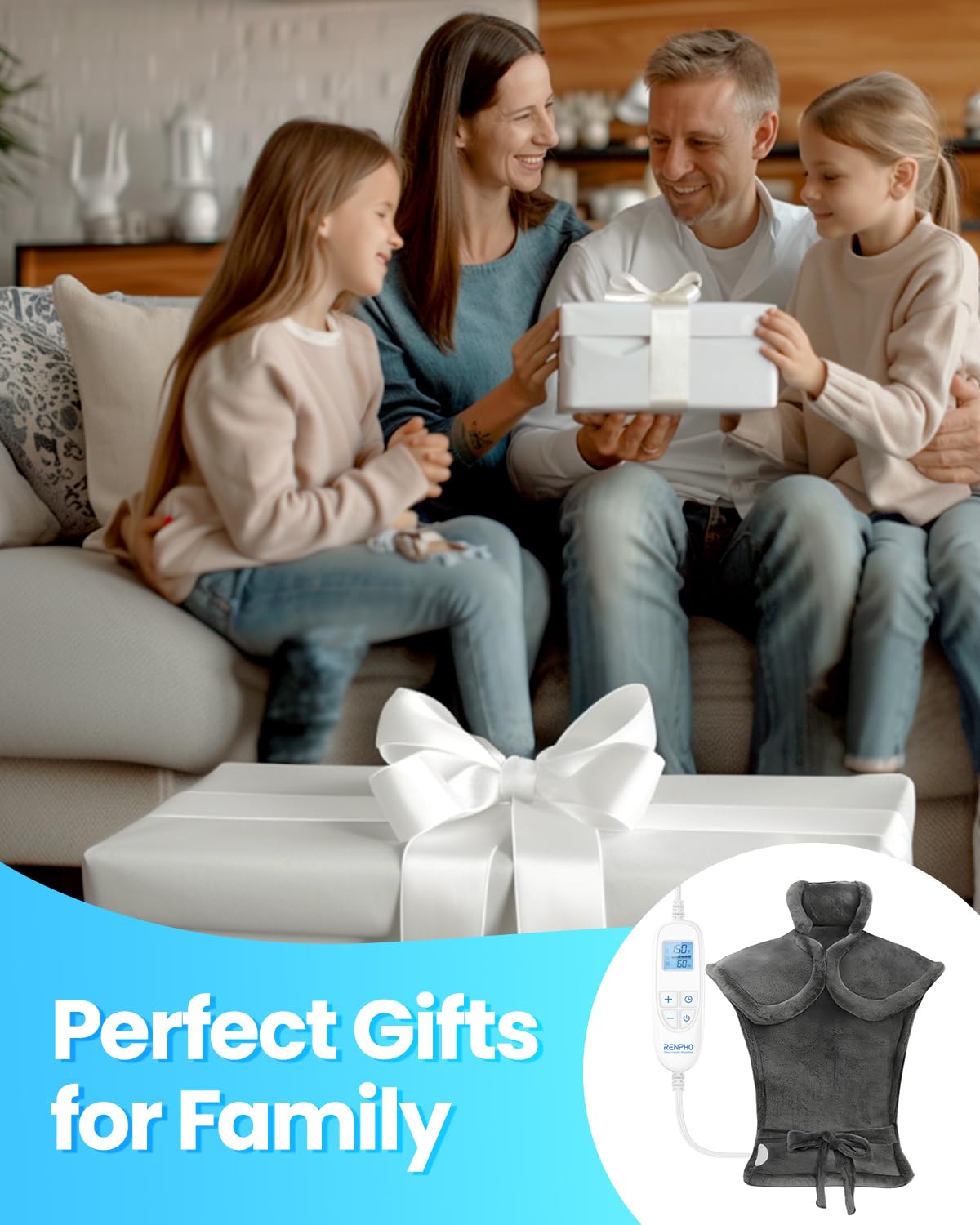 RENPHO Heating Pad for Back Pain Relief, Christmas Gifts for Women Men Mom Dad Wife, FSA HSA Eligible, Electric Heat Pads for Neck and Shoulders, Fast-Heating, Auto-Off, 24"x33", ETL Certified, Gray