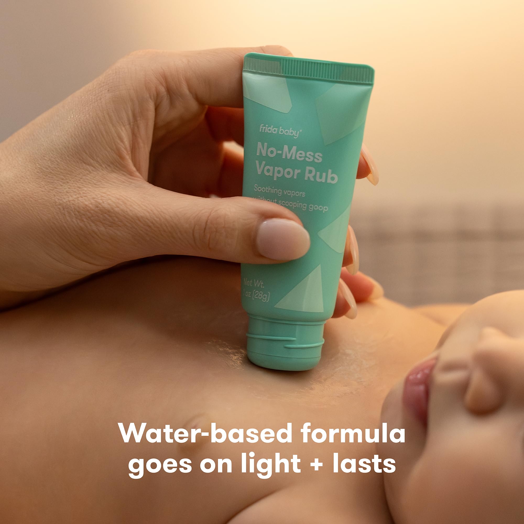 Frida Baby No-Mess Vapor Rub, Baby Vapor Rub for Chest, Neck, Back + Foot,Non-staining, Petroleum-Free Hands-Free Applicator Tube, Soothing Eucalyptus & Lavender for Sleep