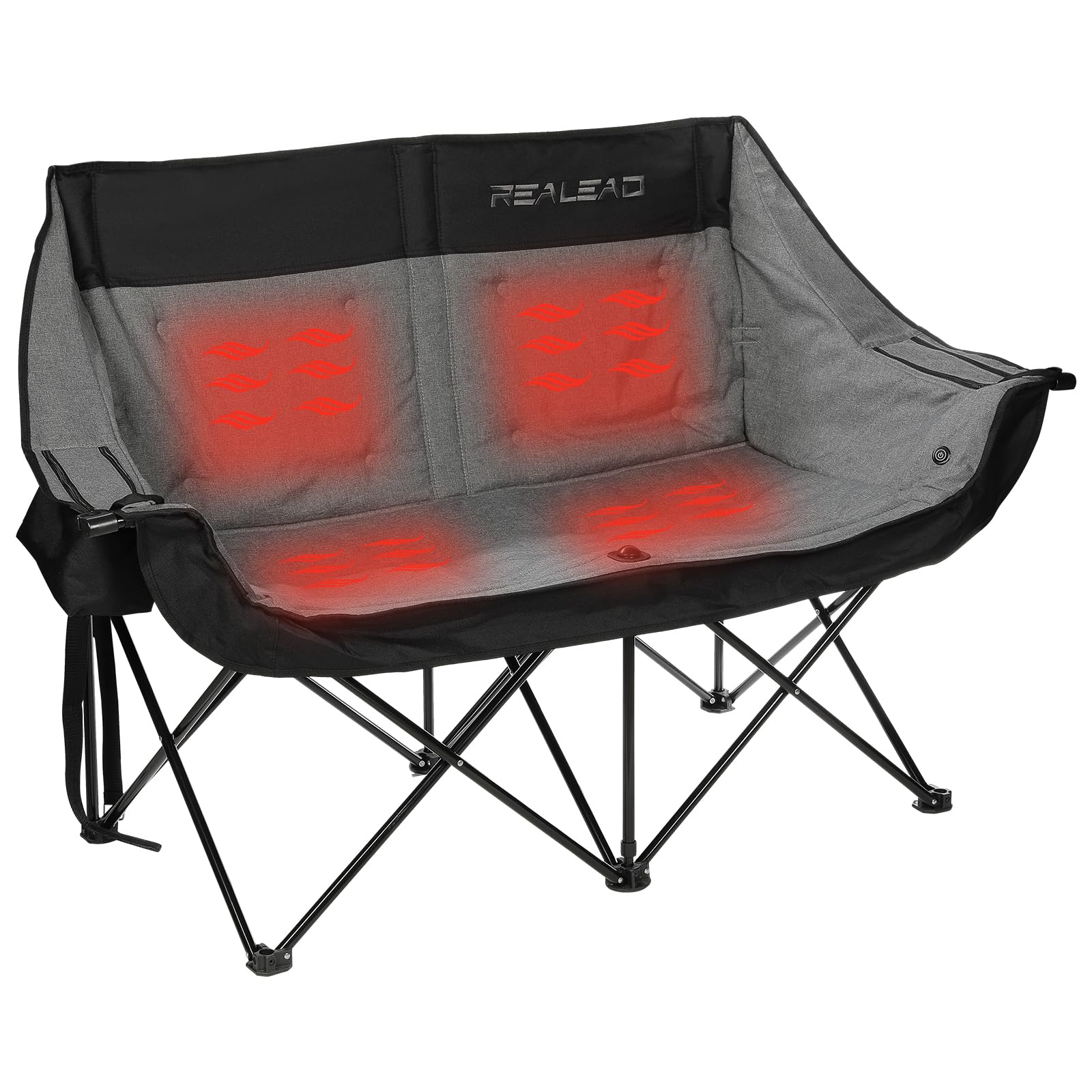 REALEAD Heated Loveseat Camping Chair | 3 Heat Levels and 4 Heating Zones | Portable Heated Chair for Outdoor Sports | Support 550lbs | Heated Folding Chairs for Outside | Battery NOT Included
