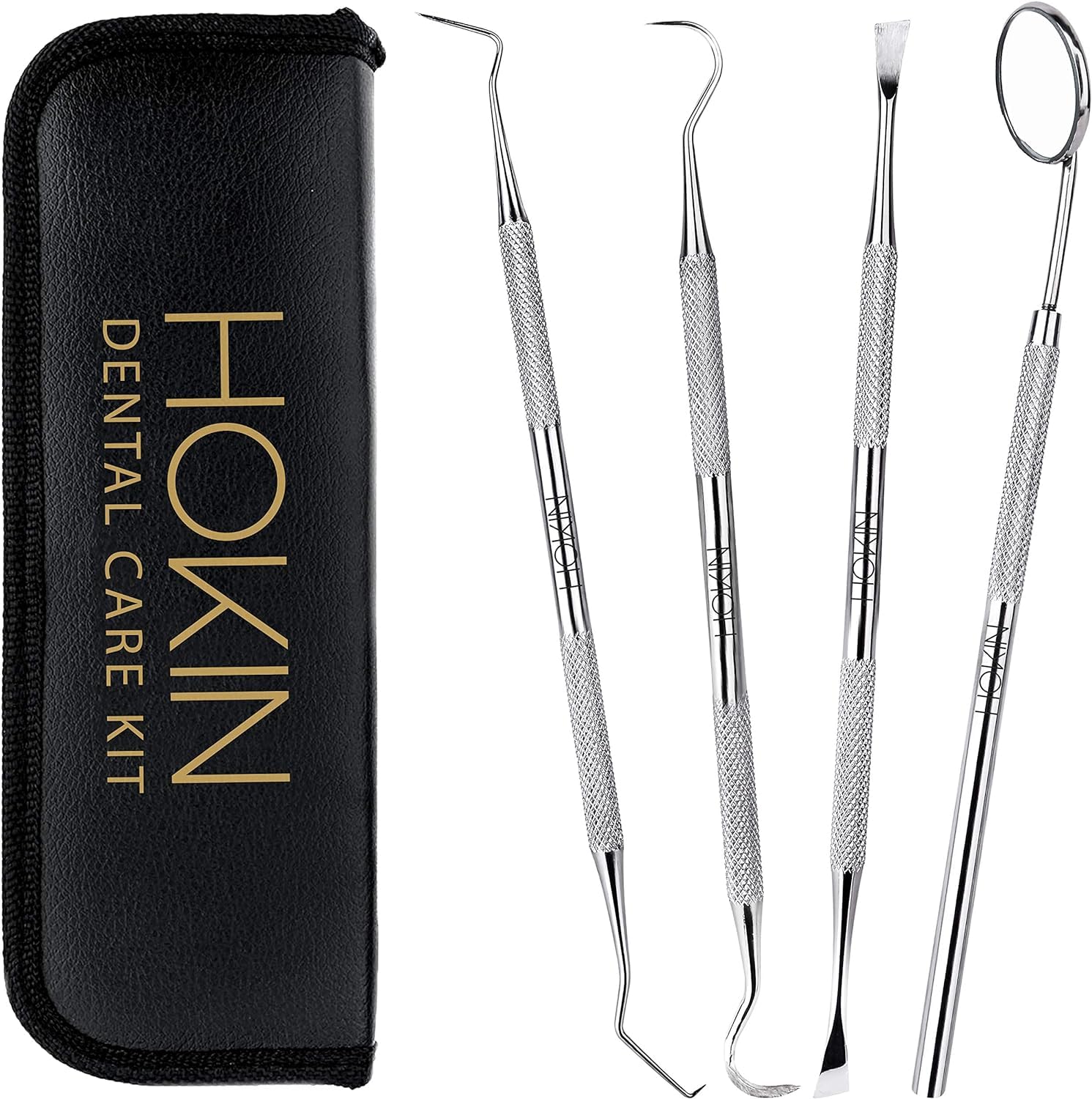 Dental Tools HOKIN Plaque Remover Teeth Cleaning Tool 4 Pcs Dental Care Kit Tooth Filling Repair Set Stainless Steel Dental Tools for Men Women Kids and Pet Care