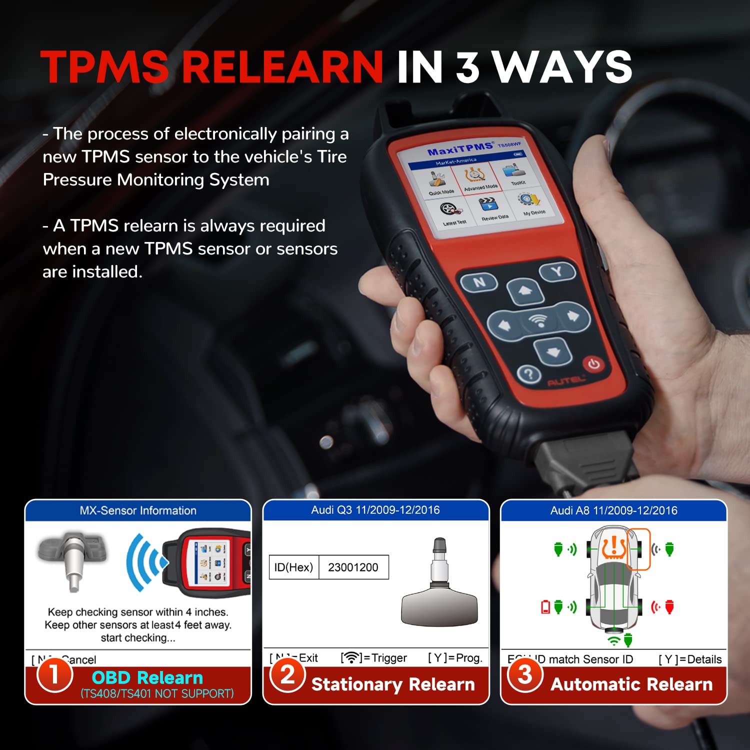 Autel MaxiTPMS TS508WF KIT, 2025 TPMS Programming Relearn Tool, WiFi Ver. of TS508 TS501 PRO TS601 TS408S, Lifetime Update, Relearn/Activate All Sensor, TPMS Scan Tool w/$300 8PCS Sensor &4PCS Valves