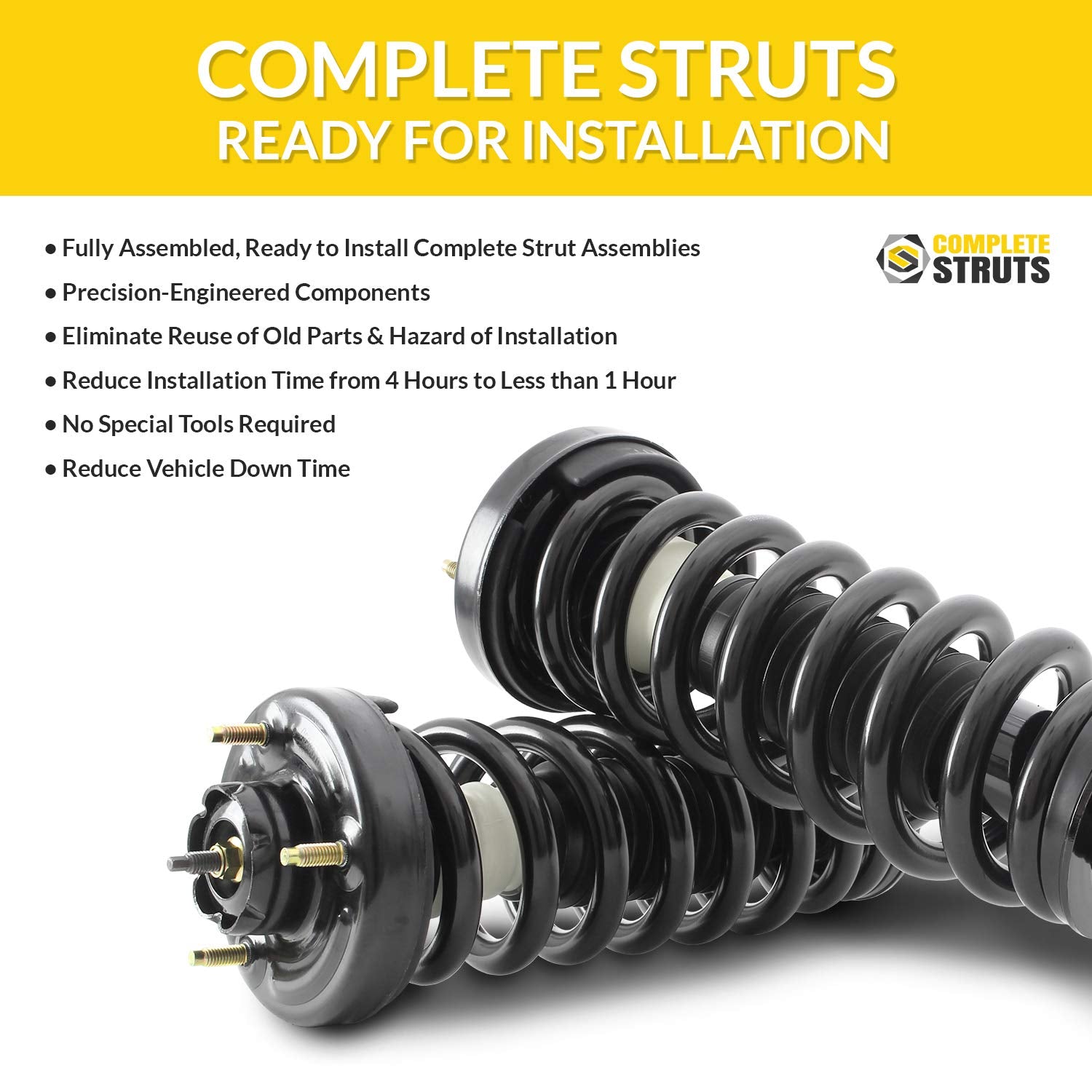 COMPLETESTRUTS - Front Complete Strut Assemblies with Coil Springs and Rear Shock Absorbers Replacement for 2006-2011 Honda Civic Coupe - Set of 4