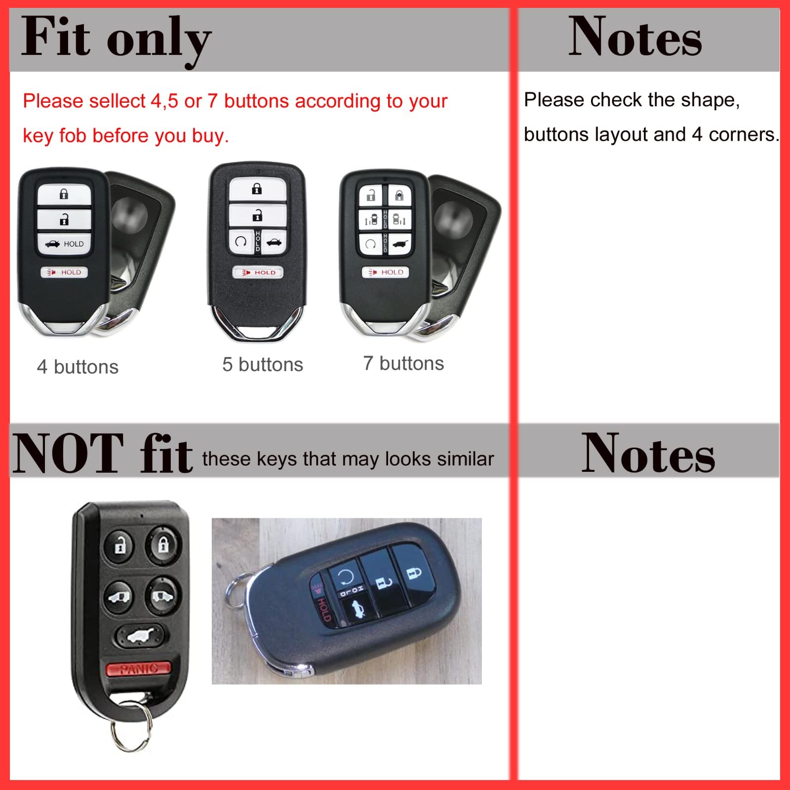 Real Leather Key Fob Cover with Keychain compatible with Honda Civic Accord Pilot CR-V HR V 5 Buttons Ridgeline Passport