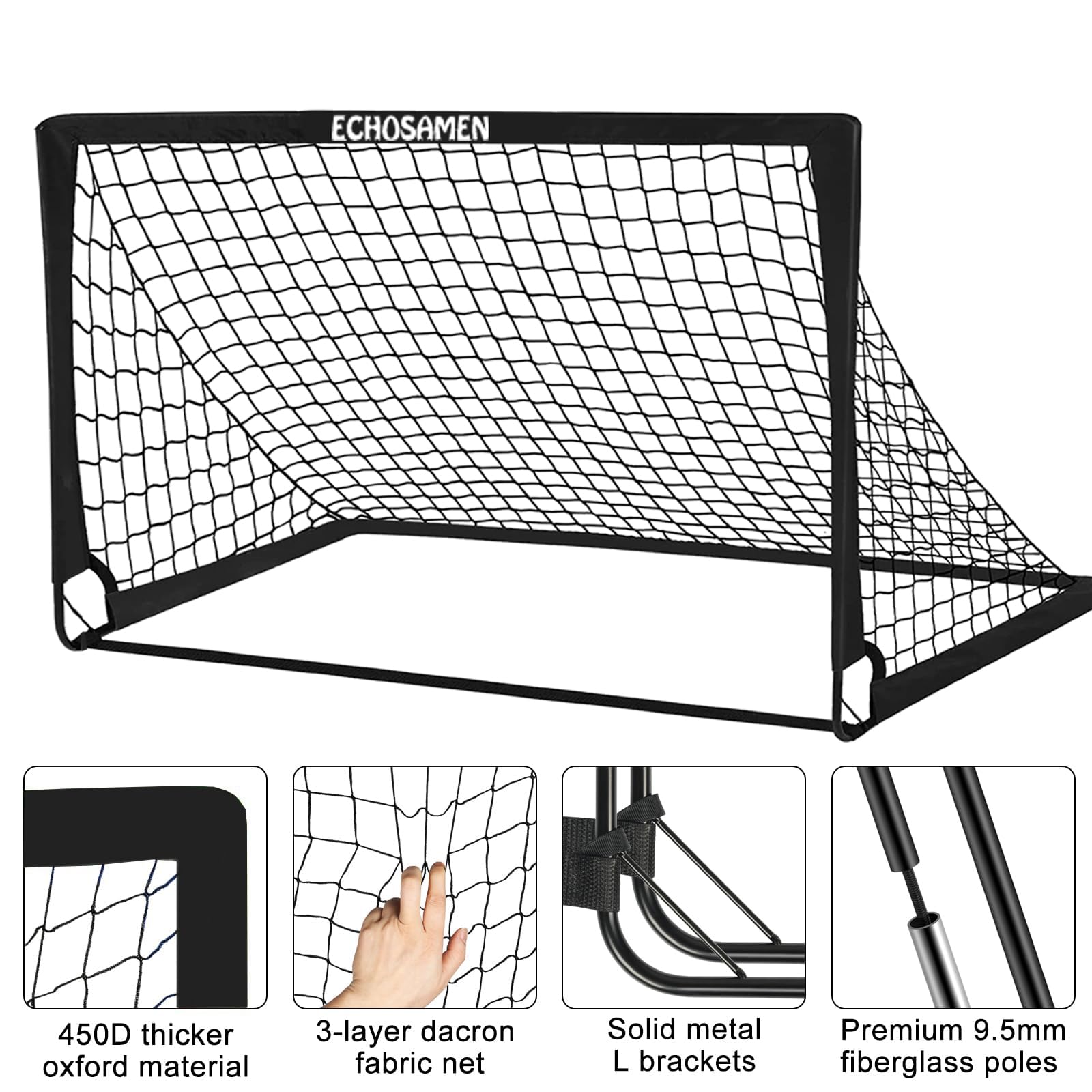 Kids Soccer Goals for Backyard, 2 of 6 x 4 ft Kids Soccer Goal Set Soccer Net with 10 Soccer Cones, Agility Ladder & Carry Bag, Portable Soccer Training Equipment, Suitable Soccer Goal for Kids 1-15