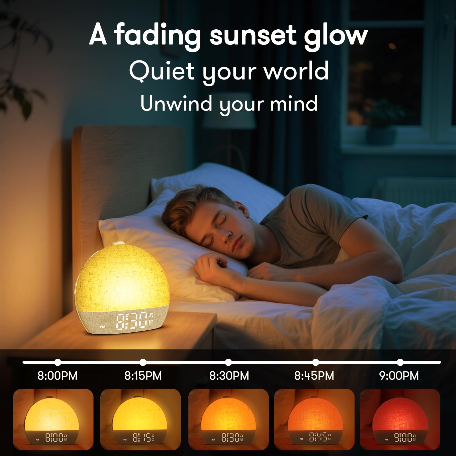 Wake Up Light Sunrise Alarm Clock, White Noise Sound Machine with 30 Soothing Sounds, Dimmable Night Lights, Sleep Aid, Snooze, Timer, Loud Alarm Clock for Heavy Sleepers Adults Kids, Ideal for Gift