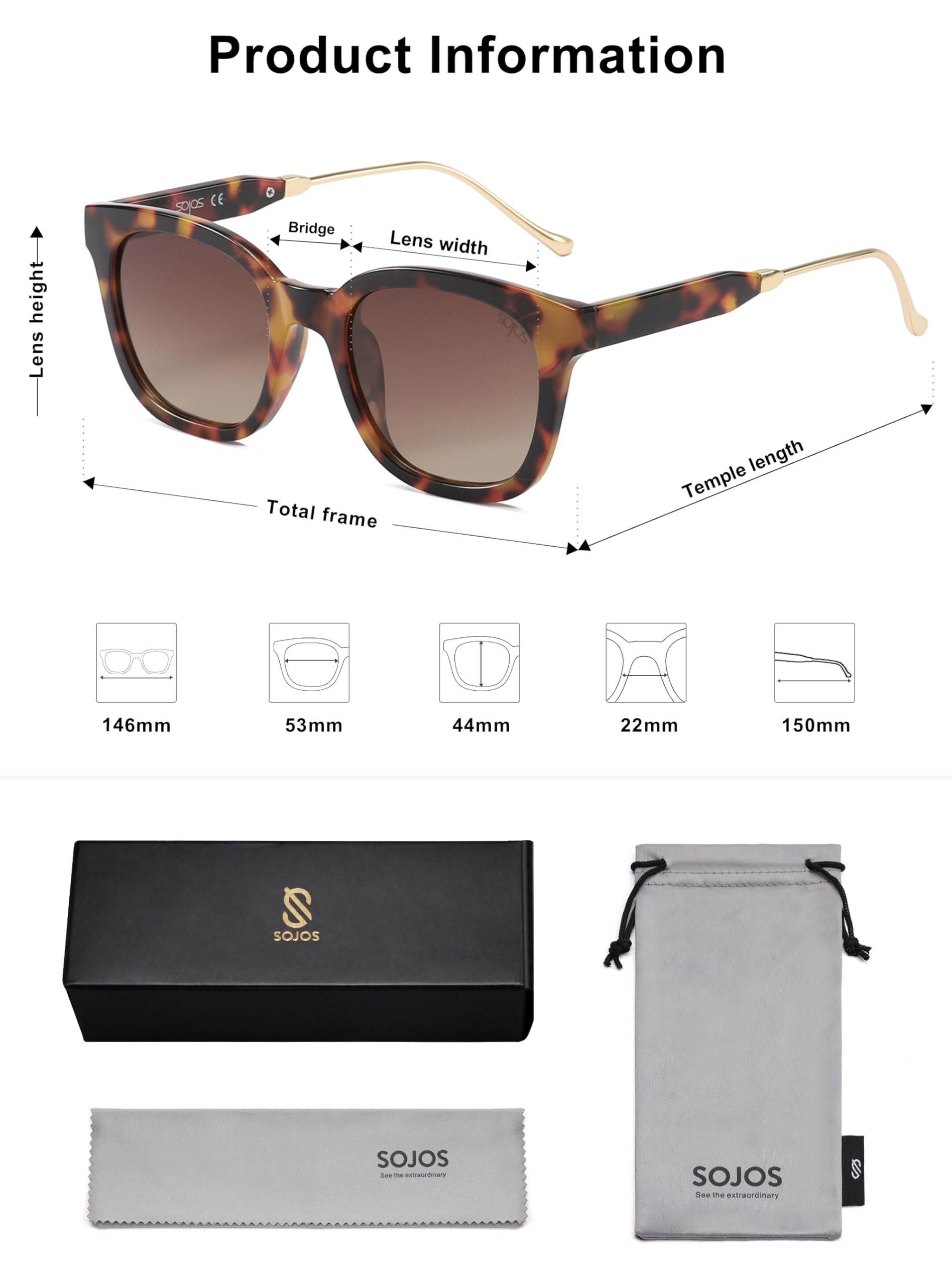 SOJOS Classic Square Polarized Sunglasses Womens Mens Retro Trendy UV400 Sunnies SJ2050, Amber Tortoise/Brown