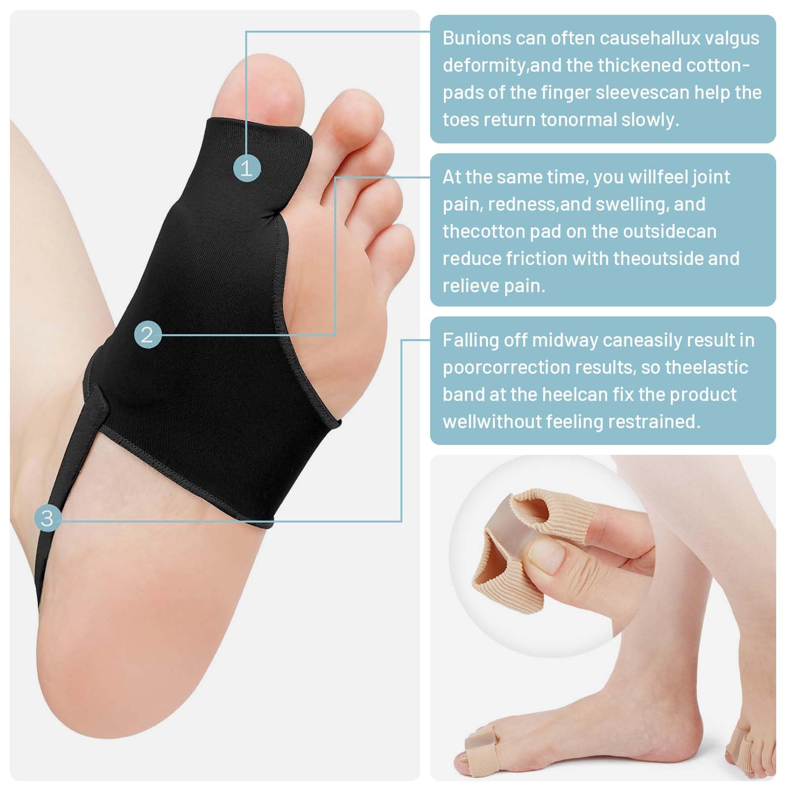 PHIXBEAR 2 Pcs Bunion Corrector with 2 Pcs Gel Bunion Toe Separators, Big Toe Straightener for Relief, Comfortable & Breathable for Day/Night