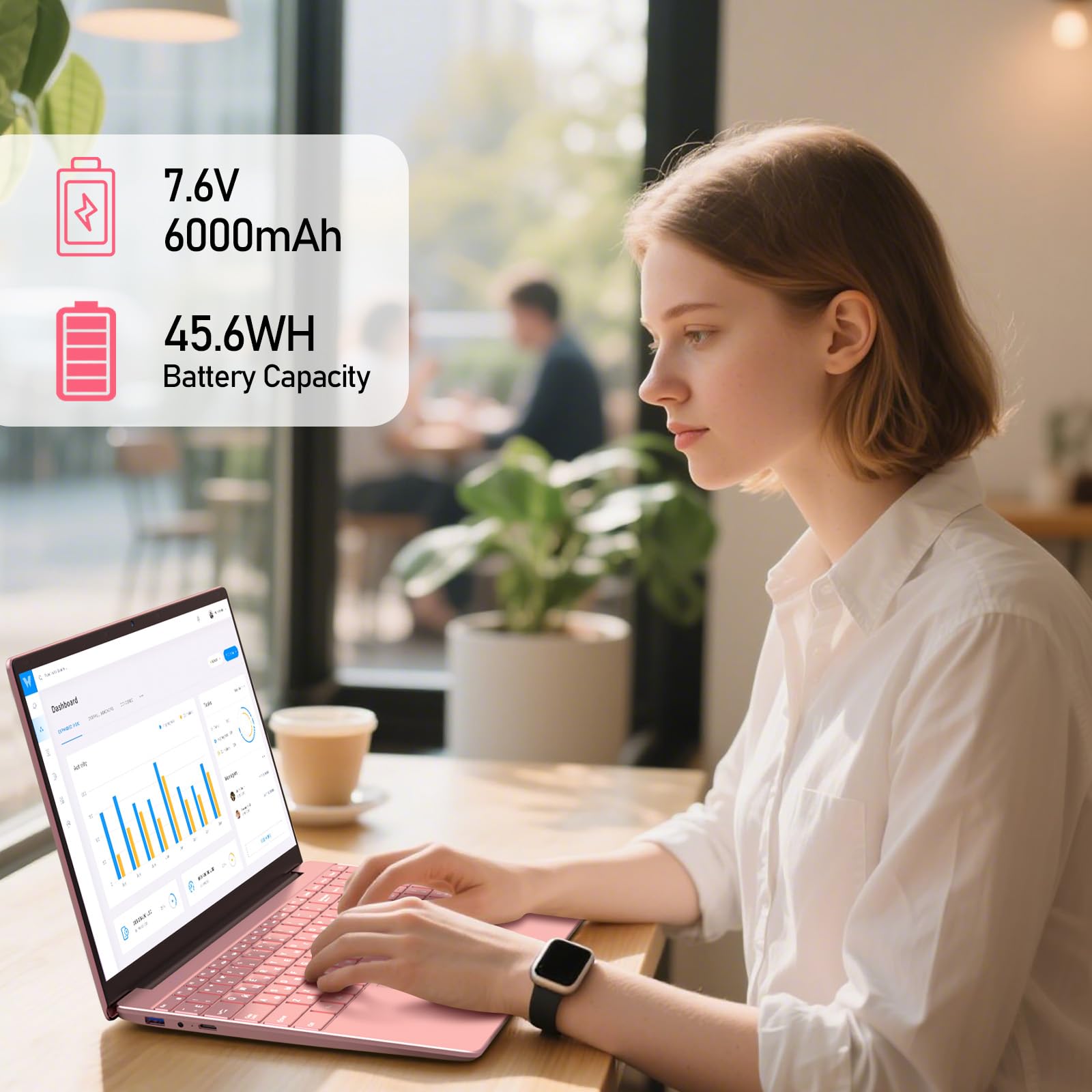 Trygood Student Laptop 15.6 Inch, Lightweight Notebook with 8GB RAM 256GB SSD, FHD IPS Display, Backlit Keyboard & Fingerprint Login, Rose Gold Portable Computer for School & Daily Use