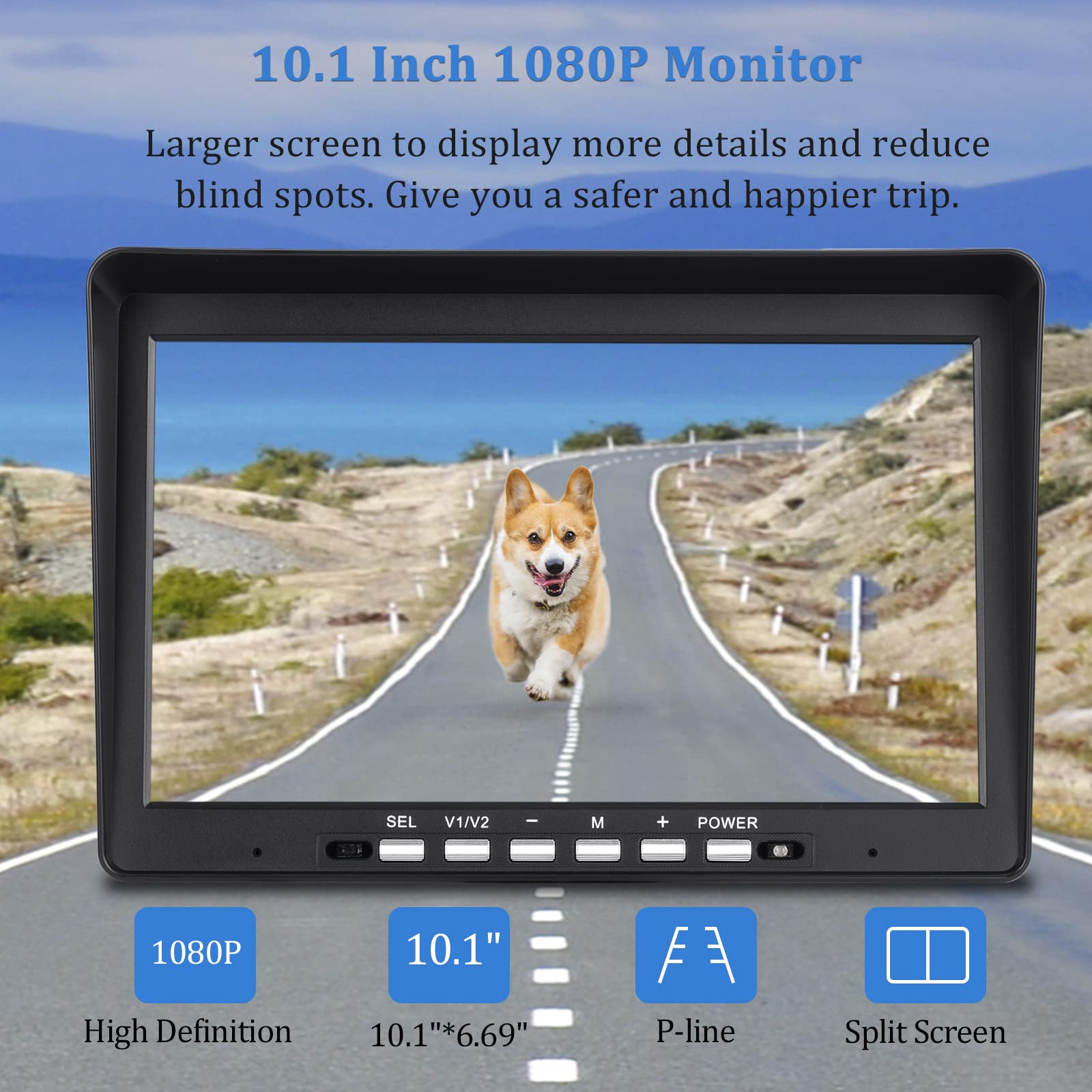 WOOCARTY 10.1" Wireless Backup Camera System, 1080P DVR Recording Monitor, IP68 Waterproof Night Vision Rear Side Cameras for Truck/Trailer/Camper, 32GB SD Card Included