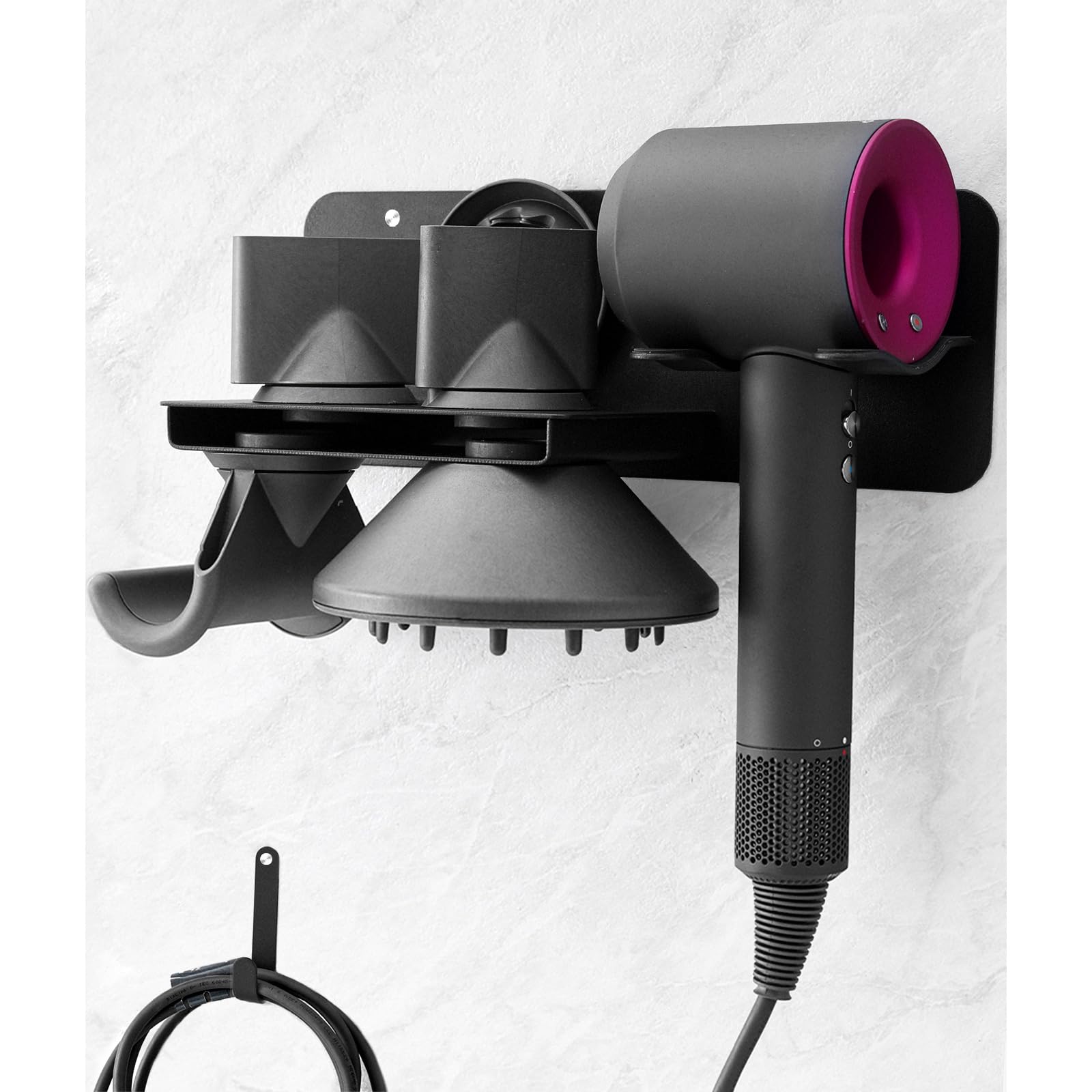 dysolve Hair Dryer Holder Wall Mount for Dyson Supersonic Airwrap Hair Dryer, Metal Blow Dryer Stand Attachments Storage for Bathroom and Salon, Black