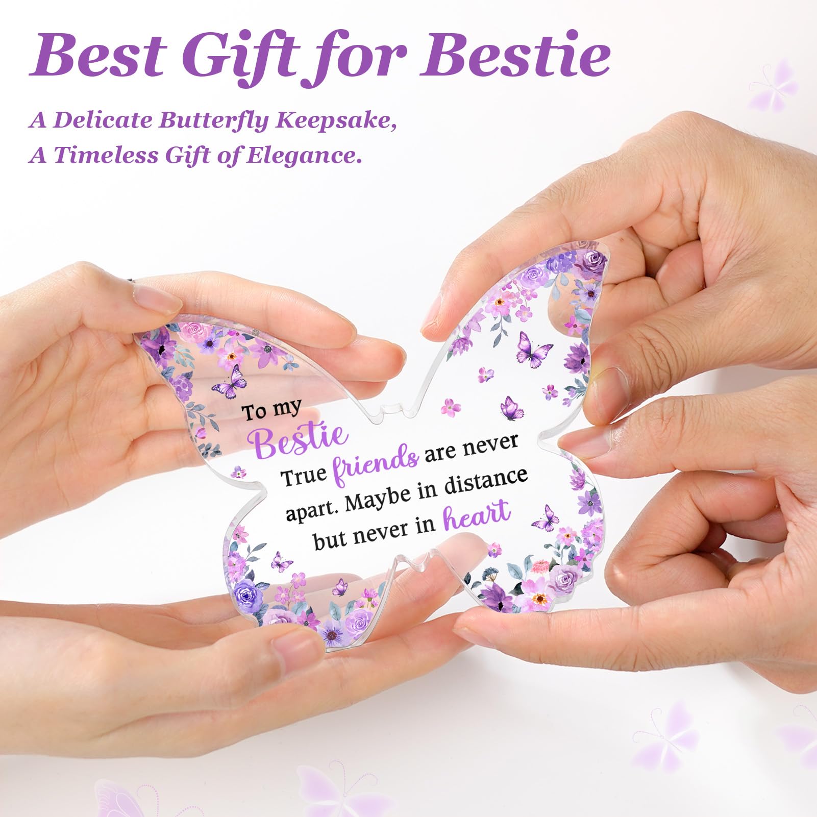 Glydein Best Friend Gift for Women, Unique Purple Butterfly Acrylic Plaque Desk Decor, Bestie Best Friend Birthday Gifts for Women Friendship for Bff Bestfriend, 5 x 3.8 x 0.5 inches