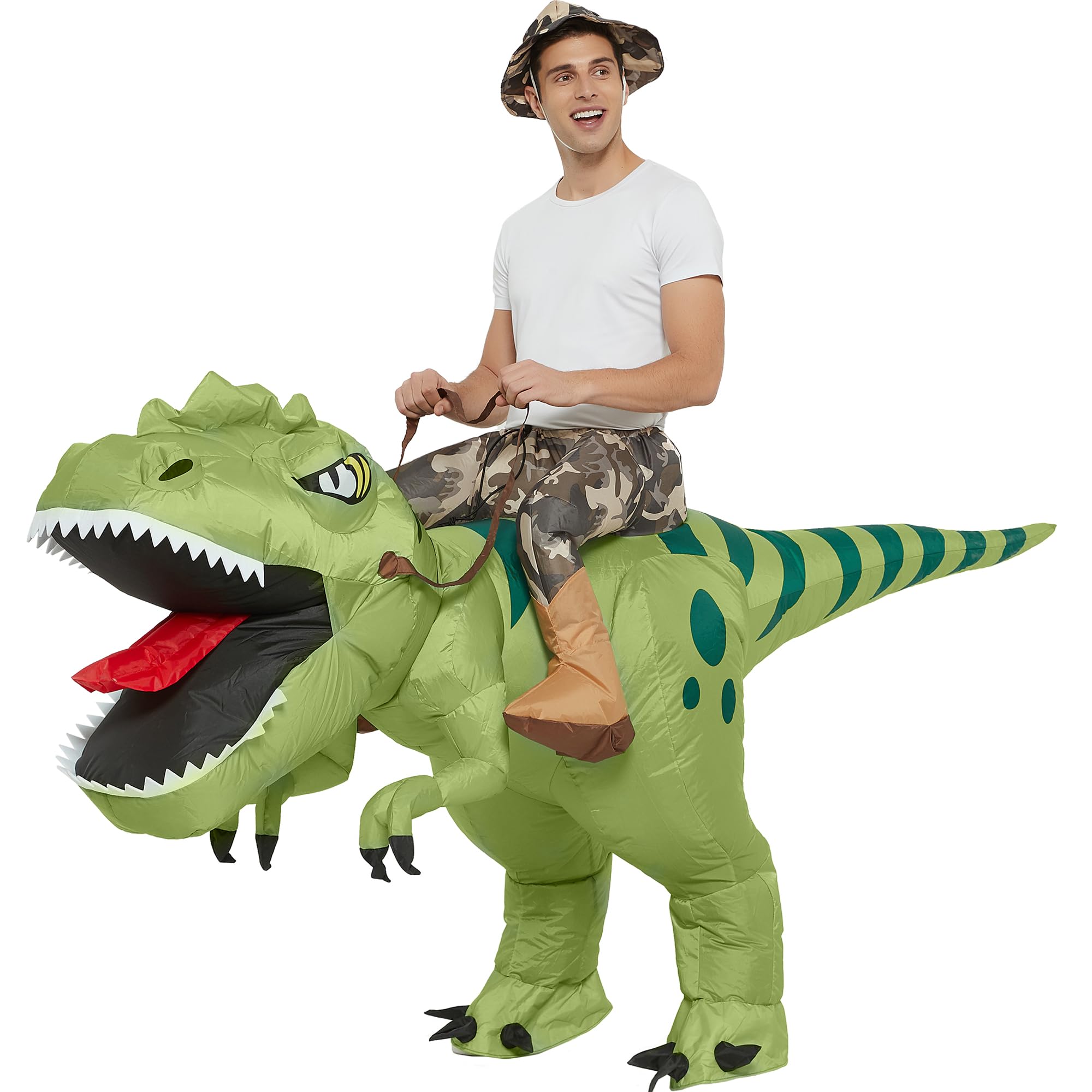 One Casa Inflatable Dinosaur Costume Riding T Rex Air Blow up Funny Fancy Dress Party Halloween Costume for Adult