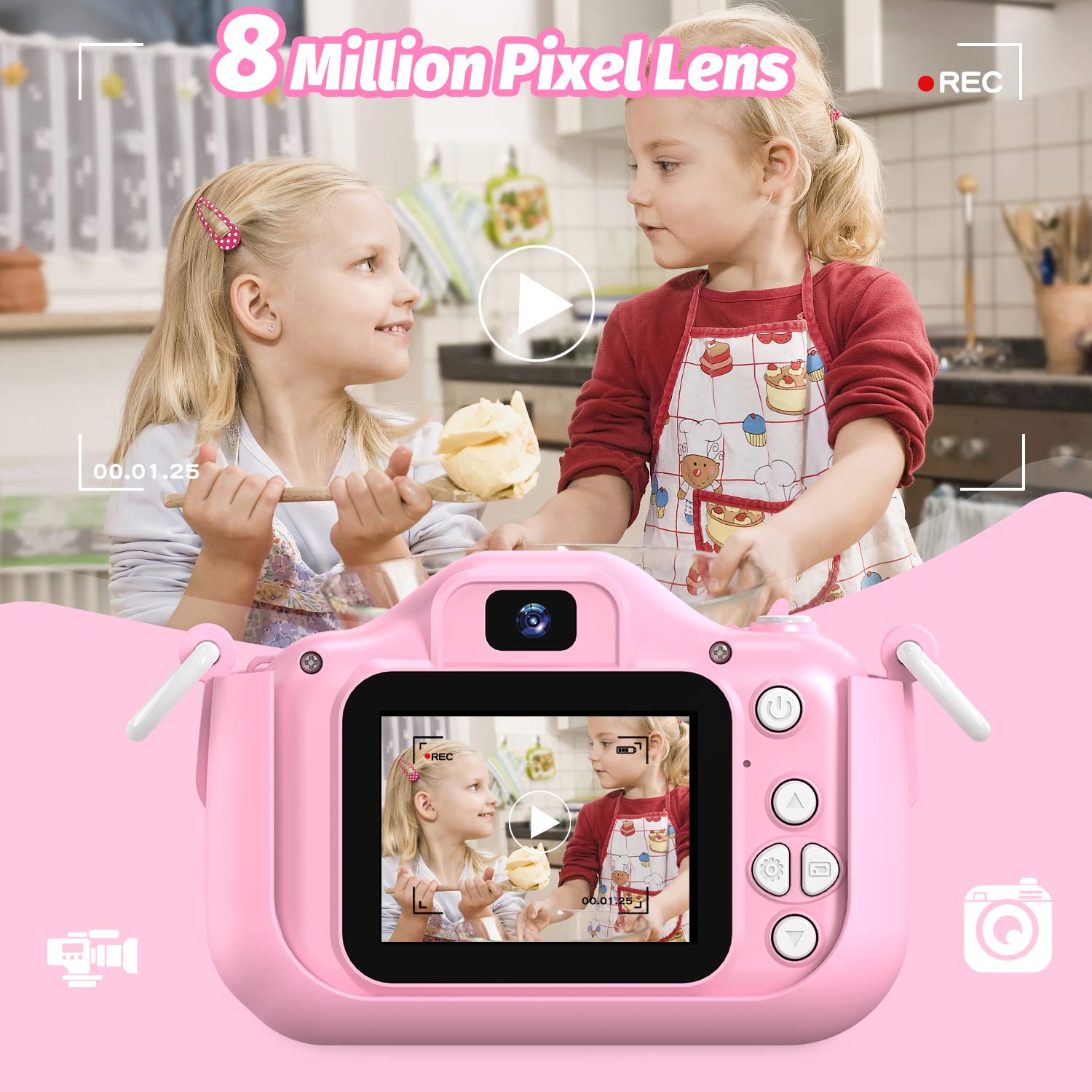 OUTUVAS Unicorn Kids Camera for Girls, Selfie 3-12 Years Old Girls Christmas Birthday Gift Little Toys 3 4 5 6 7 8 9 (Pink)