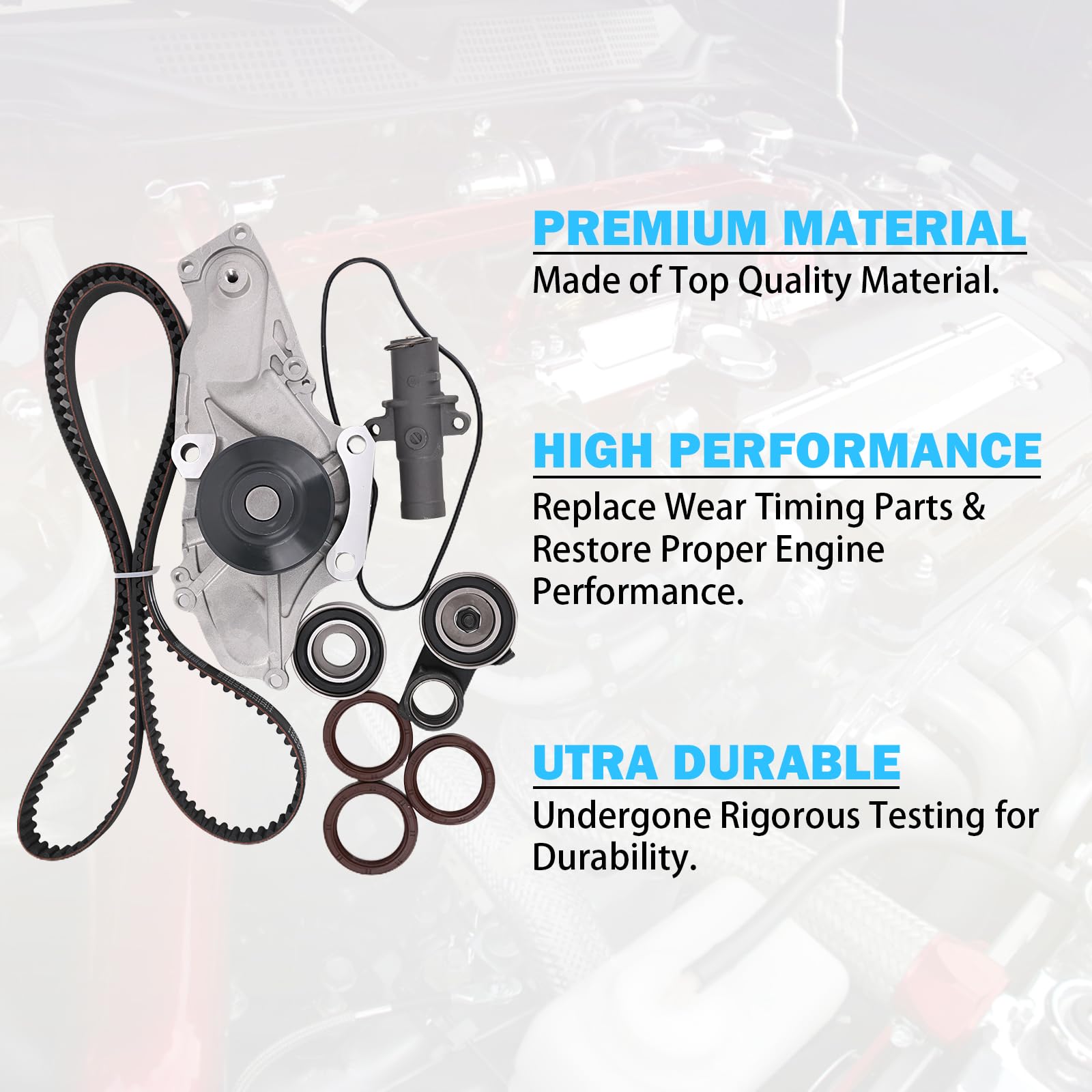 Timing Belt Kit with Water Pump for 3.0L 3.5L 3.7L 2003-2017 Honda Accord, Pilot, Odyssey, Ridgeline, Acura MDX, RDX, RL TL, TSX, ZDX - Replace # TCKWP329 TKH-002 - Timing Belt Water Pump Kit