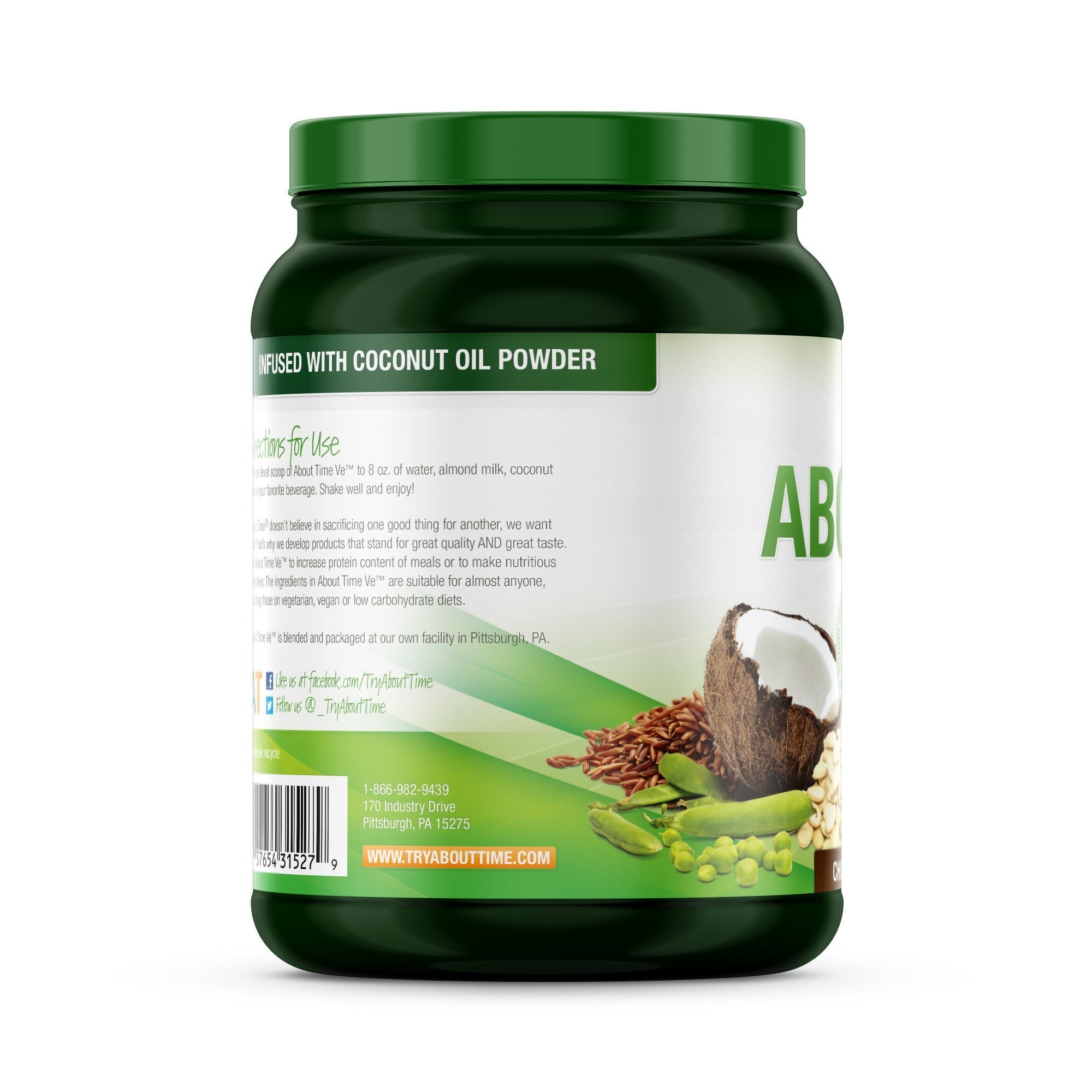 About Time Natural Vegan Protein Chocolate 2lb - 24g Protein, Non-GMO, Plant Based, Gluten Free, Soy Free, Dairy Free, 32 Servings