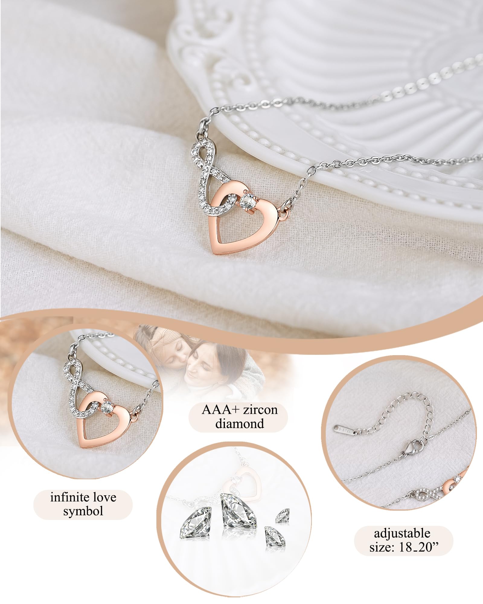 Shonyin Mother Daughter Necklace Mothers Day Gifts from Daughter Infinity Heart Pendant Necklace Jewelry for Women Mother in Law Mom Necklace Valentines Day Gifts for Mom Daughter