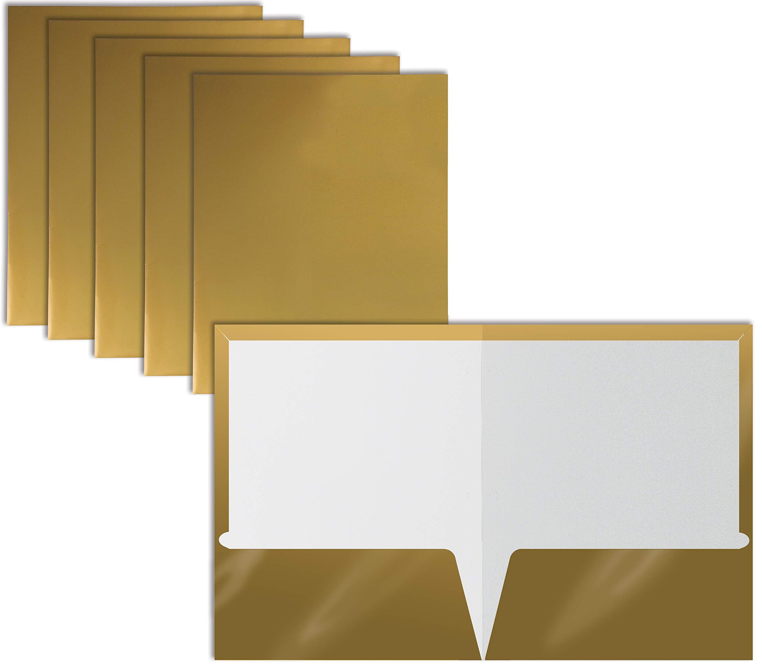 Better Office Products 2 Pocket Glossy Laminated Metallic Gold Paper Folders, Letter Size, 25 Pack, Paper Portfolios Box of 25