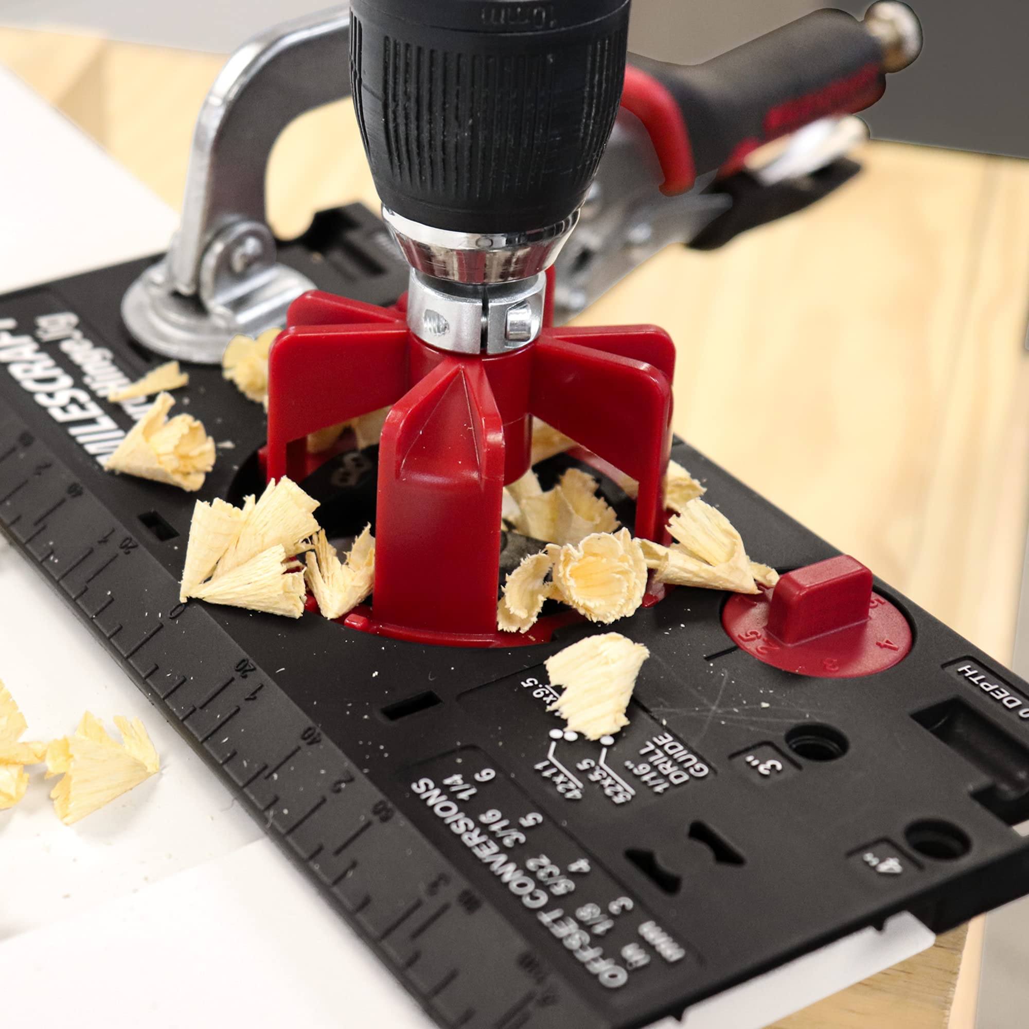 Milescraft 1342 Euro Hinge Jig – Concealed Hinge Jig, Drilling Guide, Drill Guide Jig for Framed and Frameless Cabinets. Metal Drill Guide Produces Perfect Hinge Holes. 35 mm Forstner Bit Included