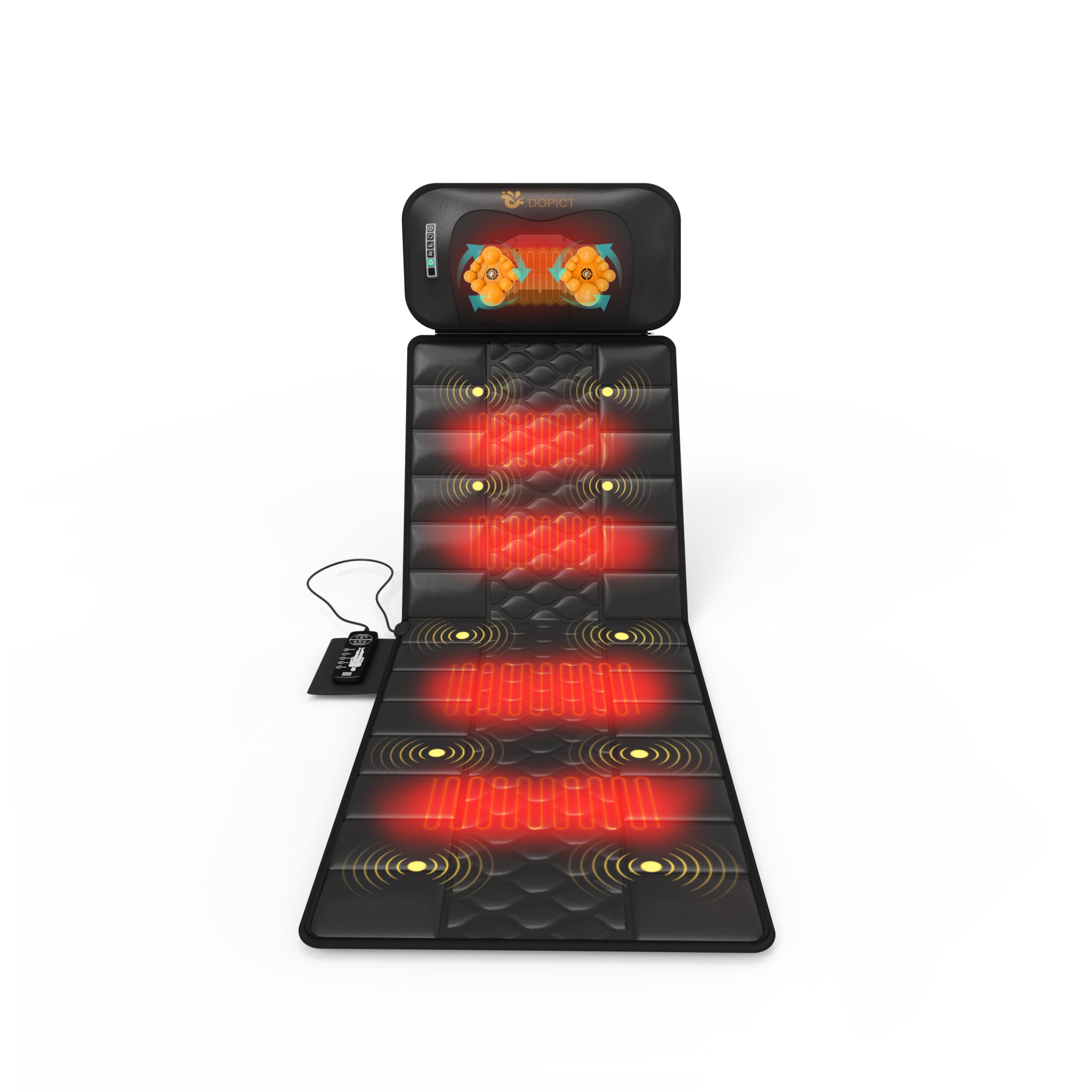 DOPICT Massage Mat, Detachable Neck Massager, Full Body Vibration Heating, Massage Pad with 10 Vibrating Motors and 9 Speed Settings for Home Office Use, Gift for Men Women Parents,Black