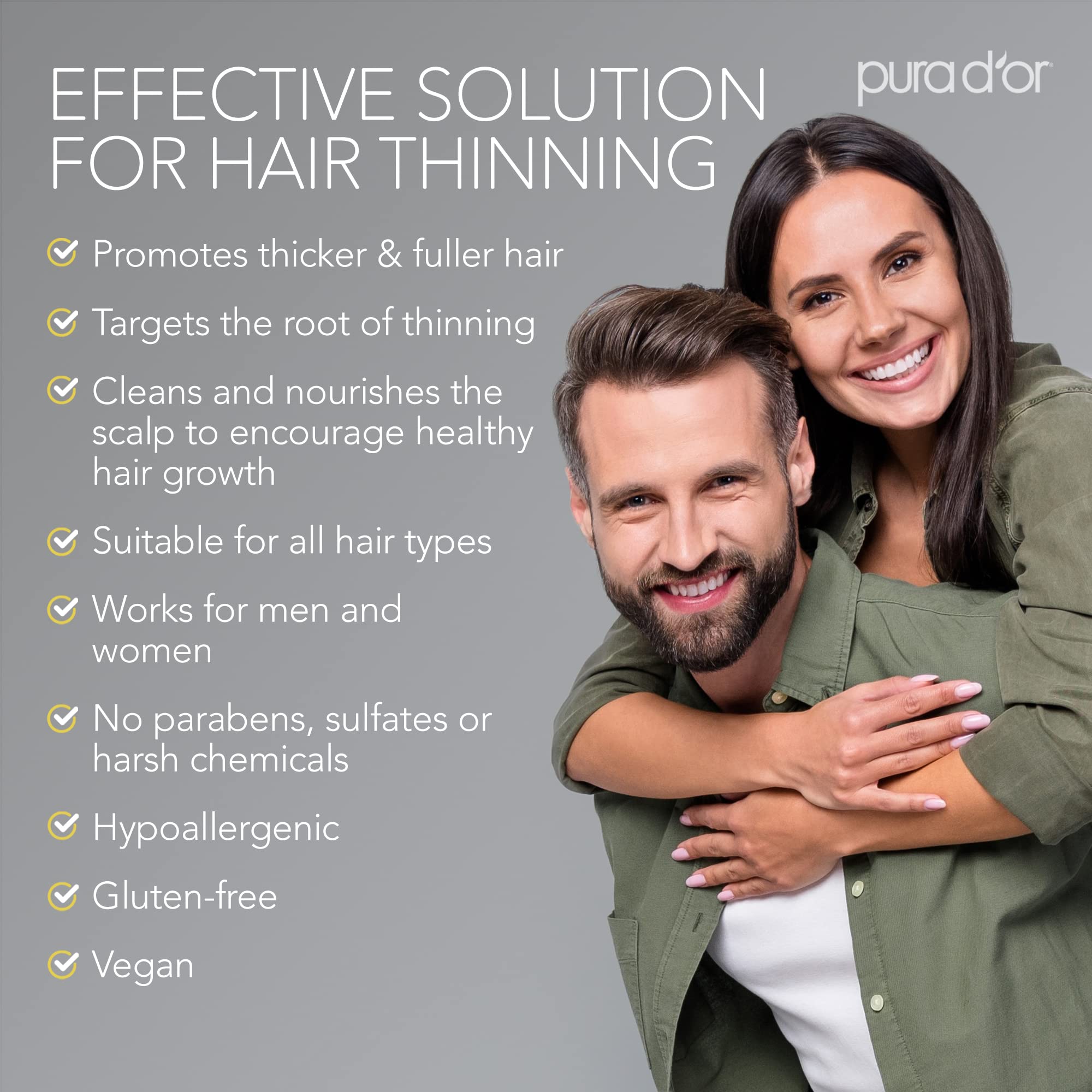 PURA D'OR Anti-Thinning Biotin Shampoo & Conditioner Gold Label Set (16oz x2) Natural Botanical Scent – CLINICALLY TESTED Stronger-Feeling, Thicker-Looking Hair, Volume & Less Breakage – Men & Women