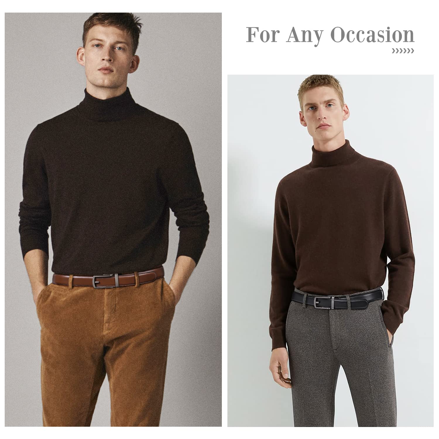 WERFORU Men's Ratchet Belts, 2 Pack Leather Belts for Men Dress and Casual with Automatic Buckle