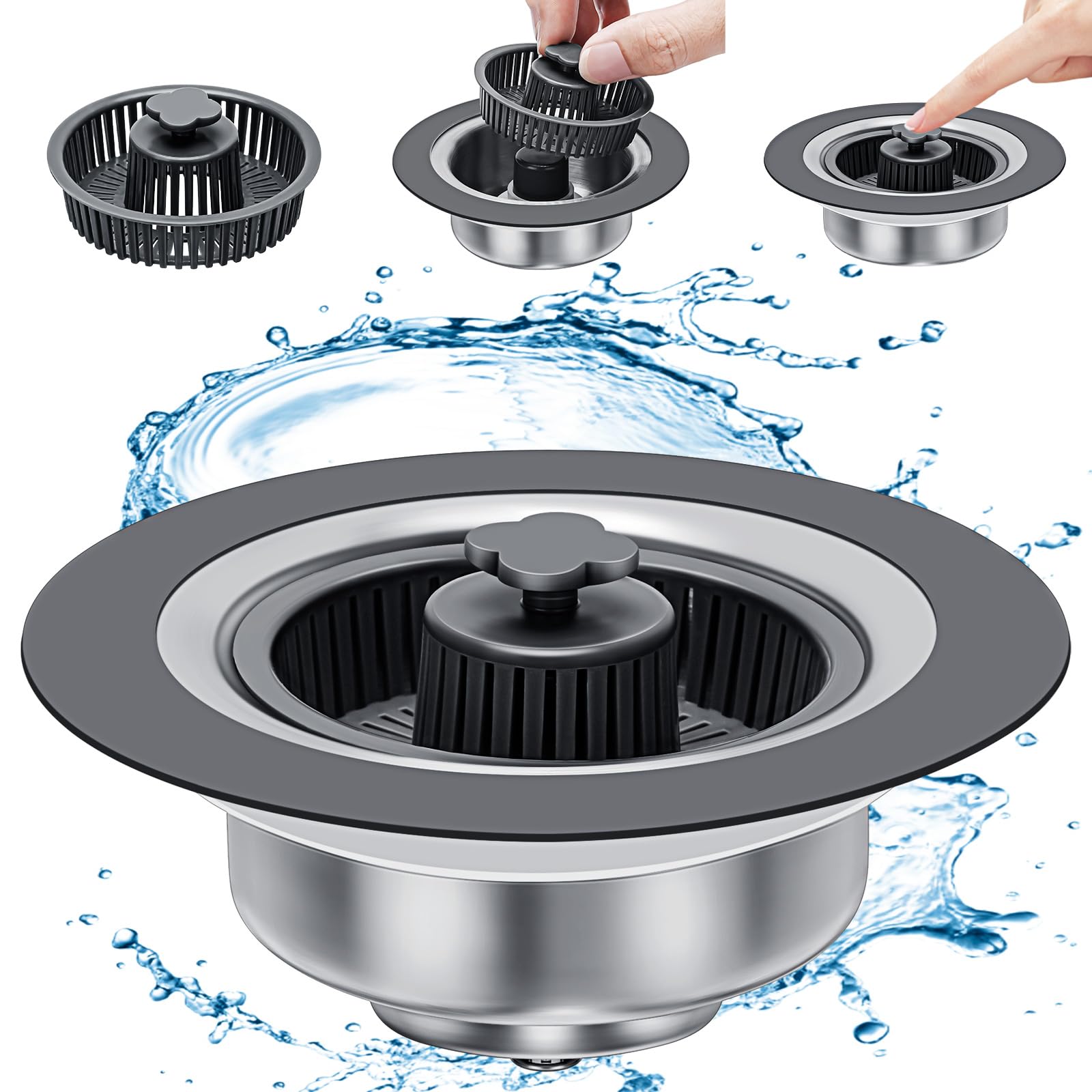 Kitchen Sink Drain Strainer, Augot New Upgraded Sink Drain Strainer & Stopper Kit Stainless Steel Pop Up Drain Stopper with Strainer Basket, Fast Drainage Sink Strainer for Standard 3-1/2 Inch Drain