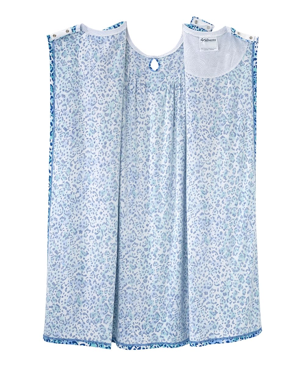 Silverts Hospital Gowns for Women Open Back, Night Gowns for Elderly Women, Adaptive Clothing for Seniors, Elderly Nightgowns, Dementia Clothing - Blue Jaguar LGE