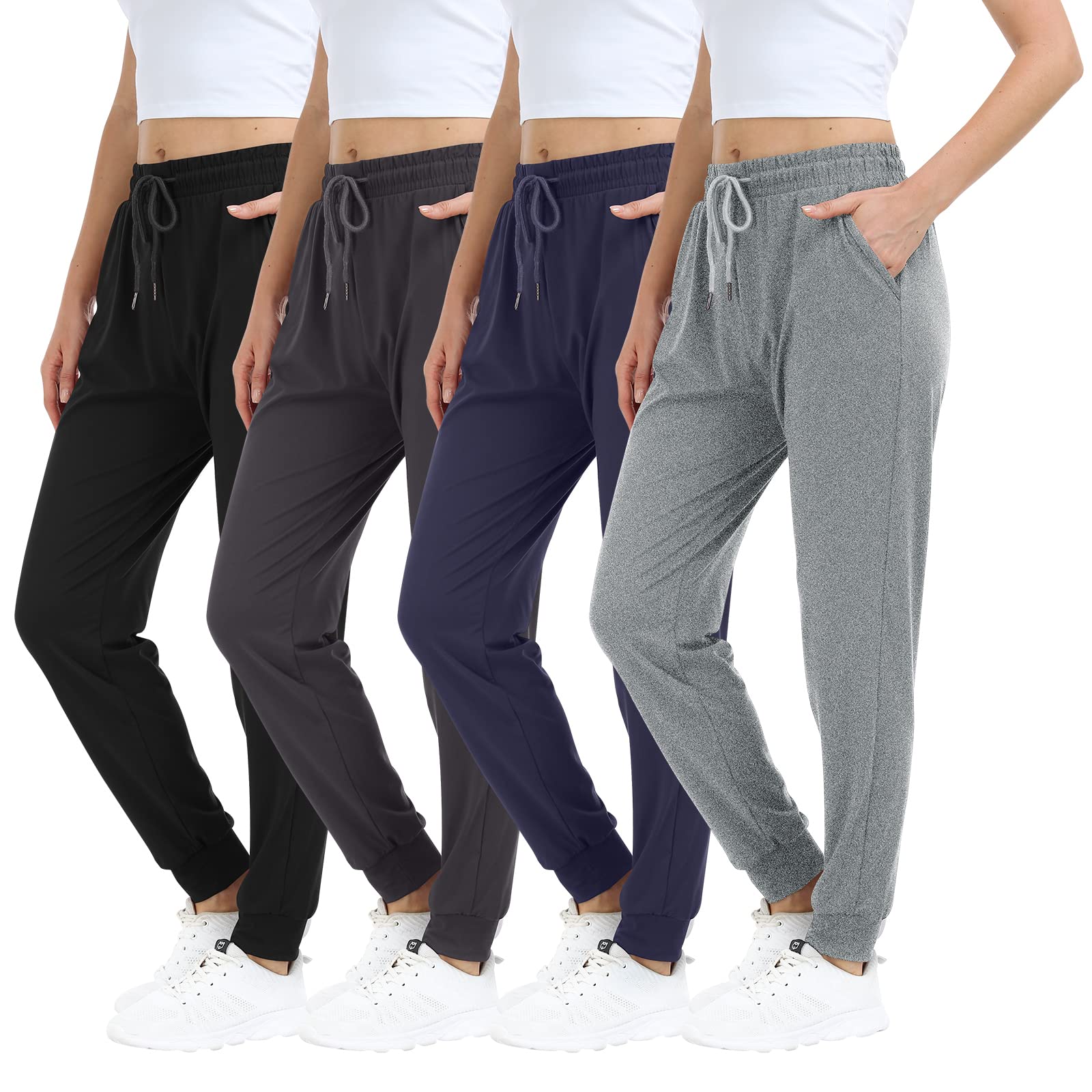 Mgput 4 Pack Women's Joggers Pants with Pockets-Women Lightweight Sweatpants for Running Yoga Athletic Casual Pants(TYP601-2XL/3XL-B/GR/NA/LGRY)