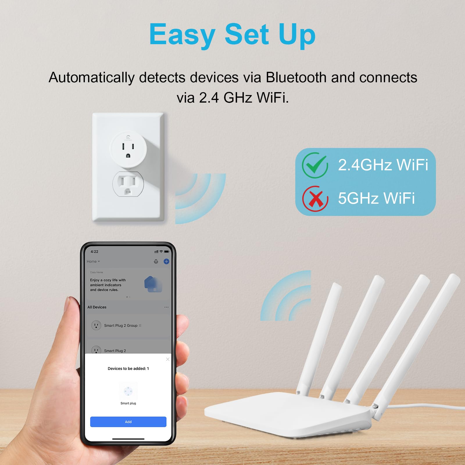 EIGHTREE Smart Plug, Smart Home WiFi Outlet Compatible with Alexa & Google Home, Smart Socket with Remote Control & Timer Function, 2.4GHz WiFi Only