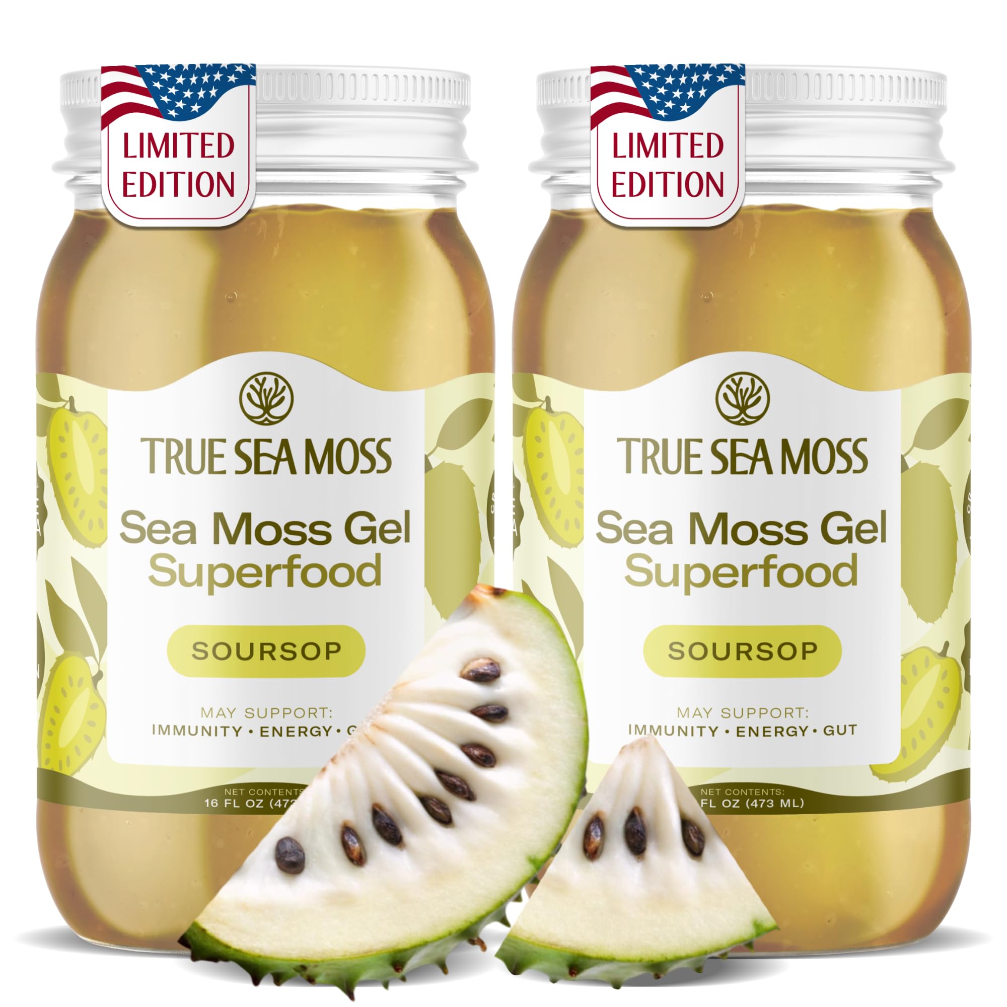 TrueSeaMoss Sea Moss Gel – Made in USA – Wildcrafted Seamoss, Fresh Fruits & Sea Vegetables – Soursop, Pack of 1 (Labels may Vary)