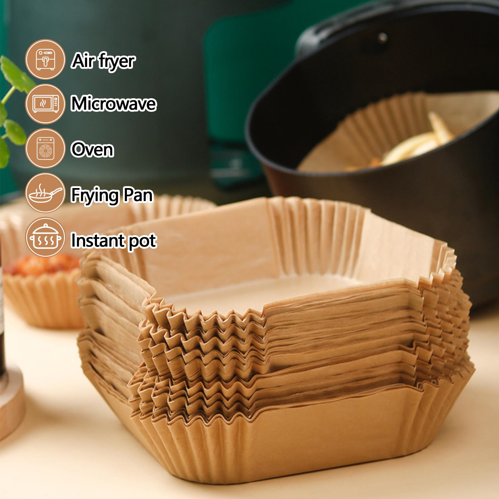 10 Inch Air Fryer Paper Liners, 150Pcs Air Fryer Liner Disposable, Oil-Proof & High-Temperature Resistant Parchment Baking Paper for Air Fryer, Microwave and Oven(Bottom Is 9 Inch)