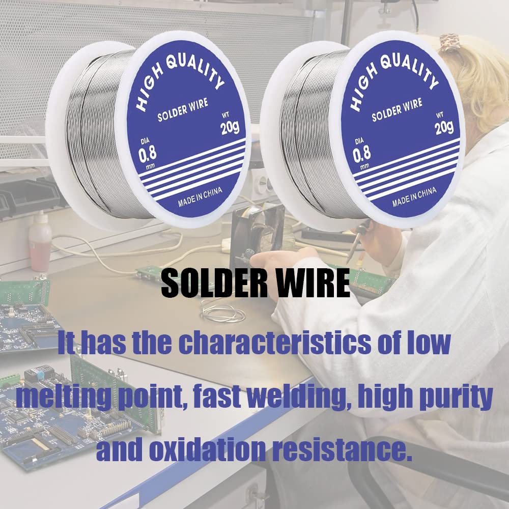 JIALWSJWAN 2 Pcs 0.8mm Solder Wires Lead Free Welding Tin Wire Rolls Lead Free Solder Wires with Rosin Core for Electronic Components Soldering(20g)