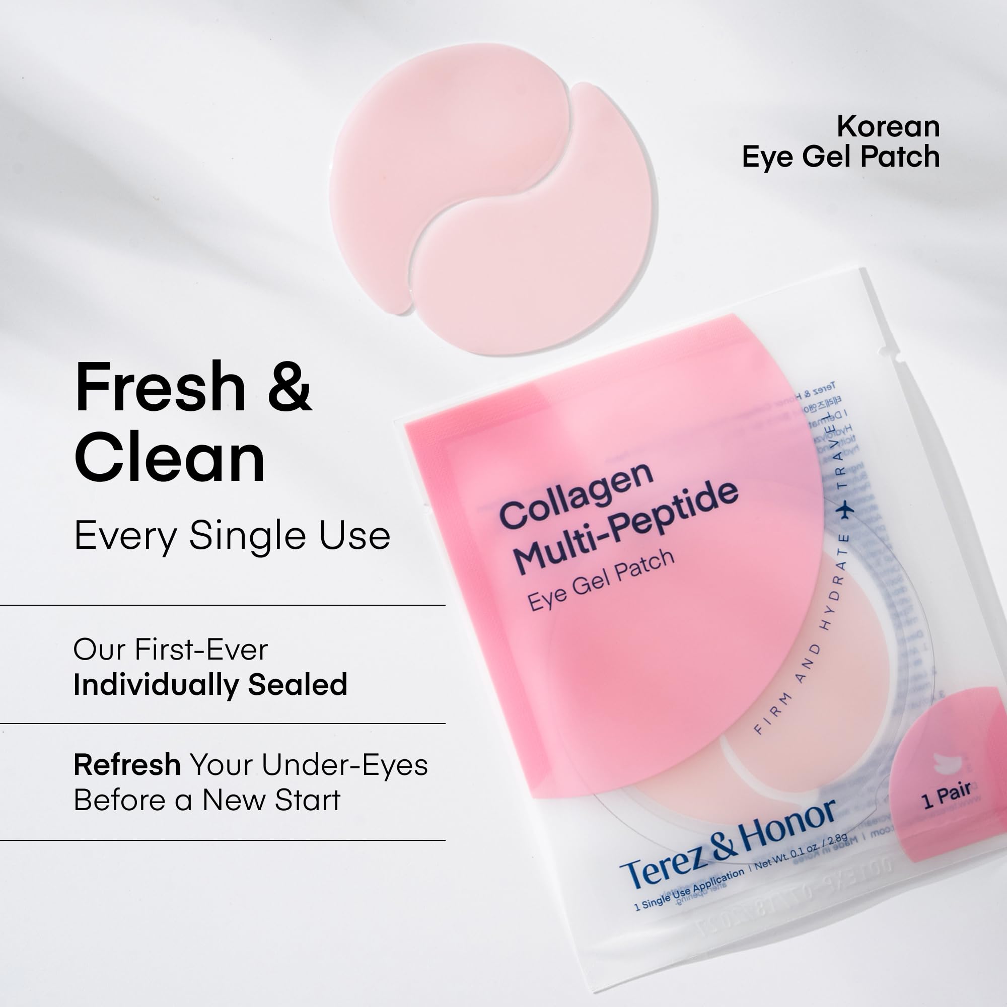 TEREZ & HONOR Collagen Peptide Under Eye Patches - 6 Pairs Korean Firming, Glowing & Hydrating Hydrogel Mask for Puffy Eyes, Dark Circles, Fine Lines - Travel & Gift Ready, Valentine’s Day for Her
