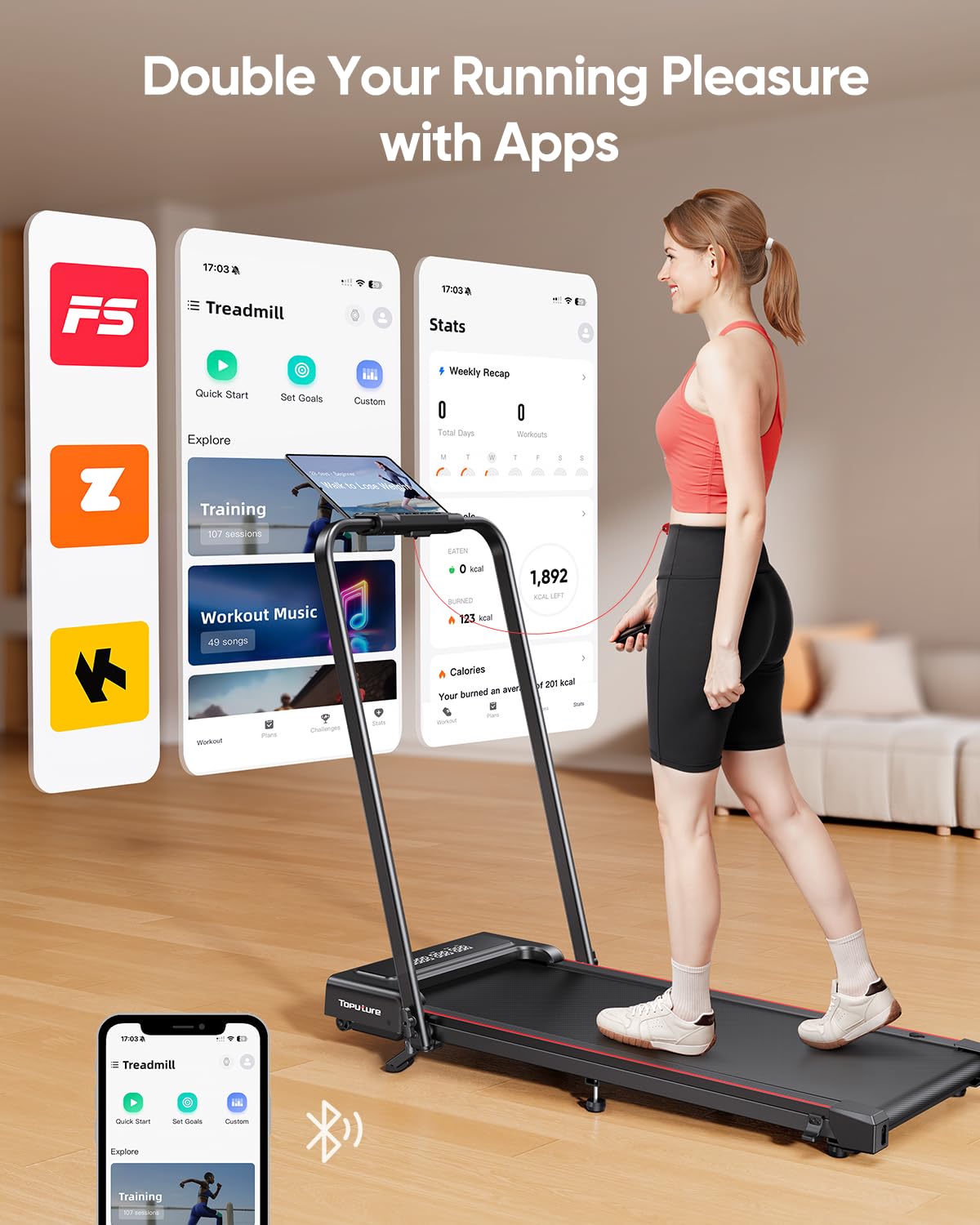 TOPUTURE 4 in 1 Walking Pad Treadmill with Incline and Handle, 2.5HP with Dual Display and Mute Control, Foldable Under Desk Treadmills for Home with App Bluetooth Folding Treadmill for Small Space