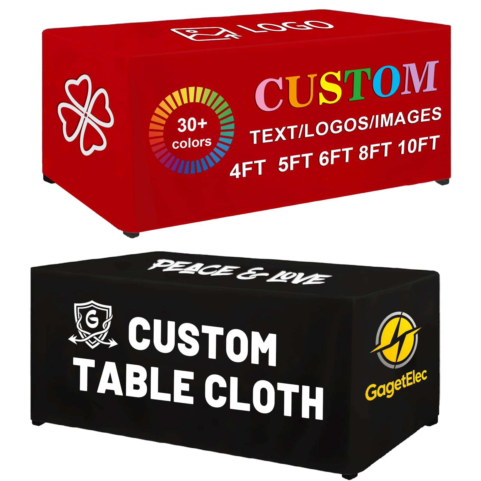 GagetElec Custom Table Cloth with Business Logo - 4FT/5FT/6FT/8FT/10FT Fitted Table Cover, Personalized Tablecloth for Trade Show, Wedding, Birthday, Anniversary & Business Events (4FT Open Back)