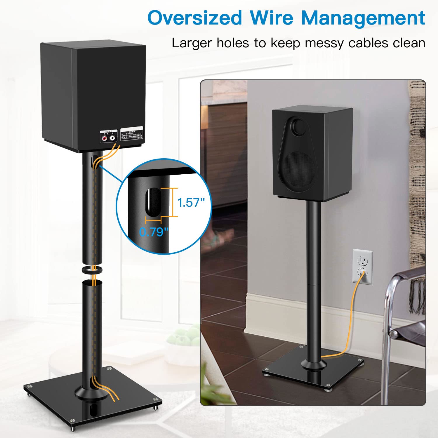 PERLESMITH Universal Floor Speaker Stands Pair for Surround Sound, Bookshelf Speaker Stand for 28 Inch Klipsch, Polk, Yamaha & Other Large Bookshelf Speakers Or Studio Monitors up to 22LBS,1 Pair