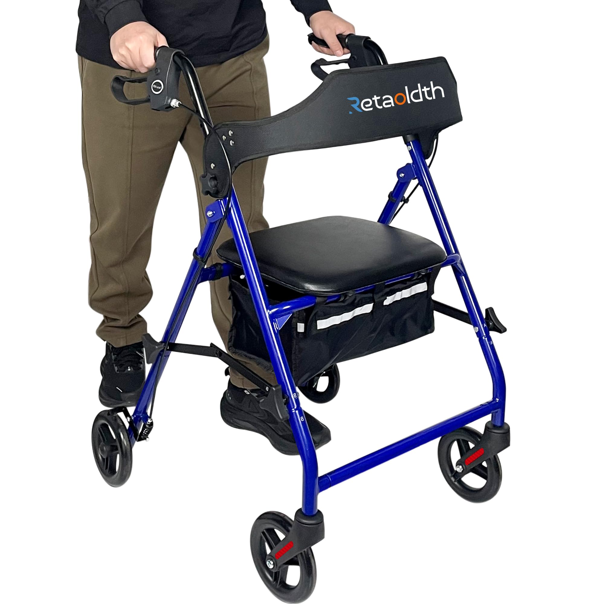 Foldable Rollator Walker with Seat for Seniors, Easy Folding & One-Hand Carry, Walkers for Seniors-All-Terrain Wheels, Height Adjustable Lightweight Rolling Walker for Elderly, Blue