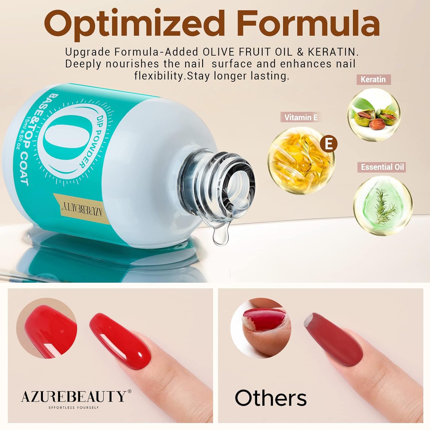 AZUREBEAUTY 2 Combined into1 Dip Powder Base & Top Coat with Activator, 0.5oz/Bottle, Fast Drying, No Lamp Needed, for Nail Kit