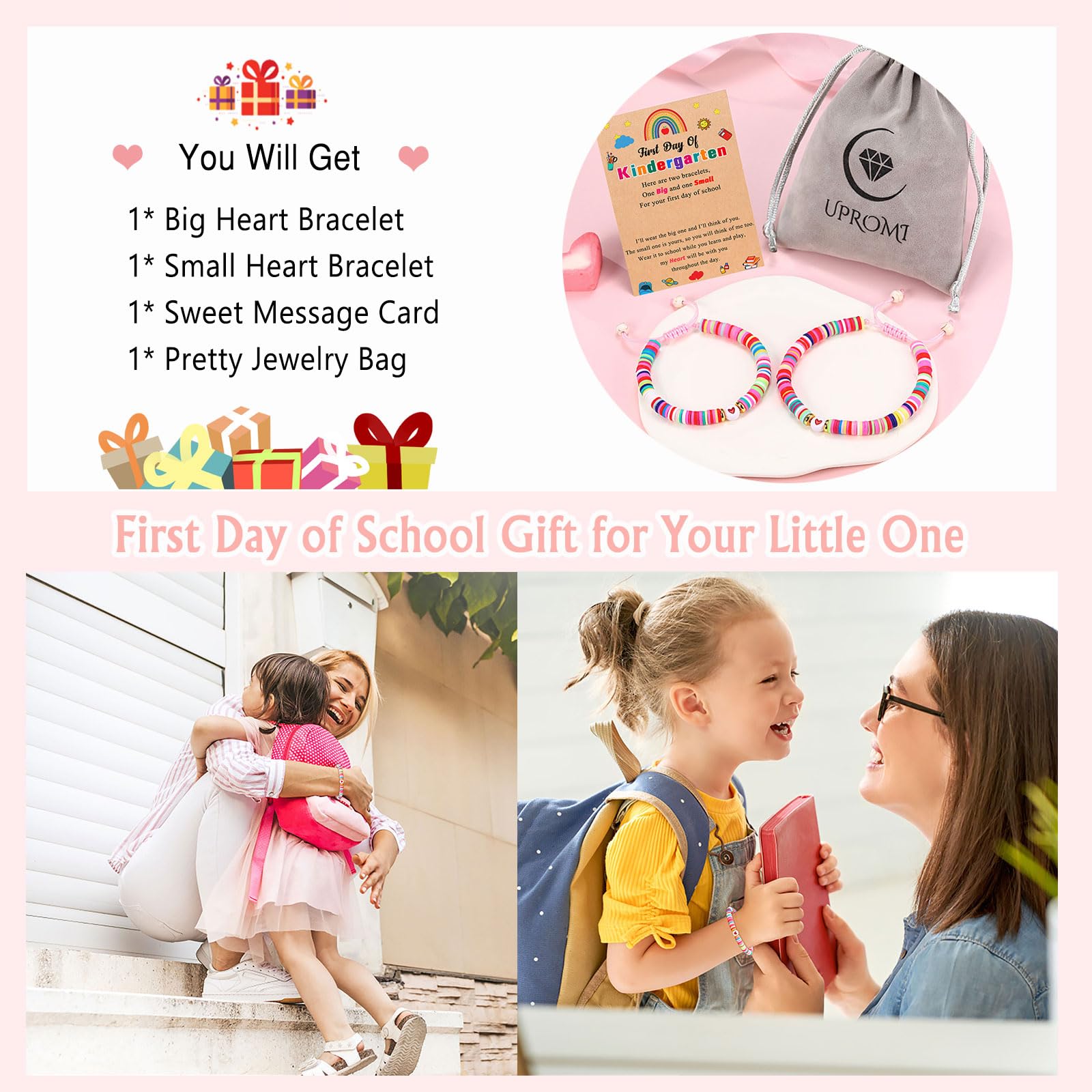 UPROMI First Day of Kindergarten Bracelet Gift, Back to School Bracelet Mommy and Me, First Day of School Bracelet Mom Mother Daughter Back to School Stuff Gifts for Kids
