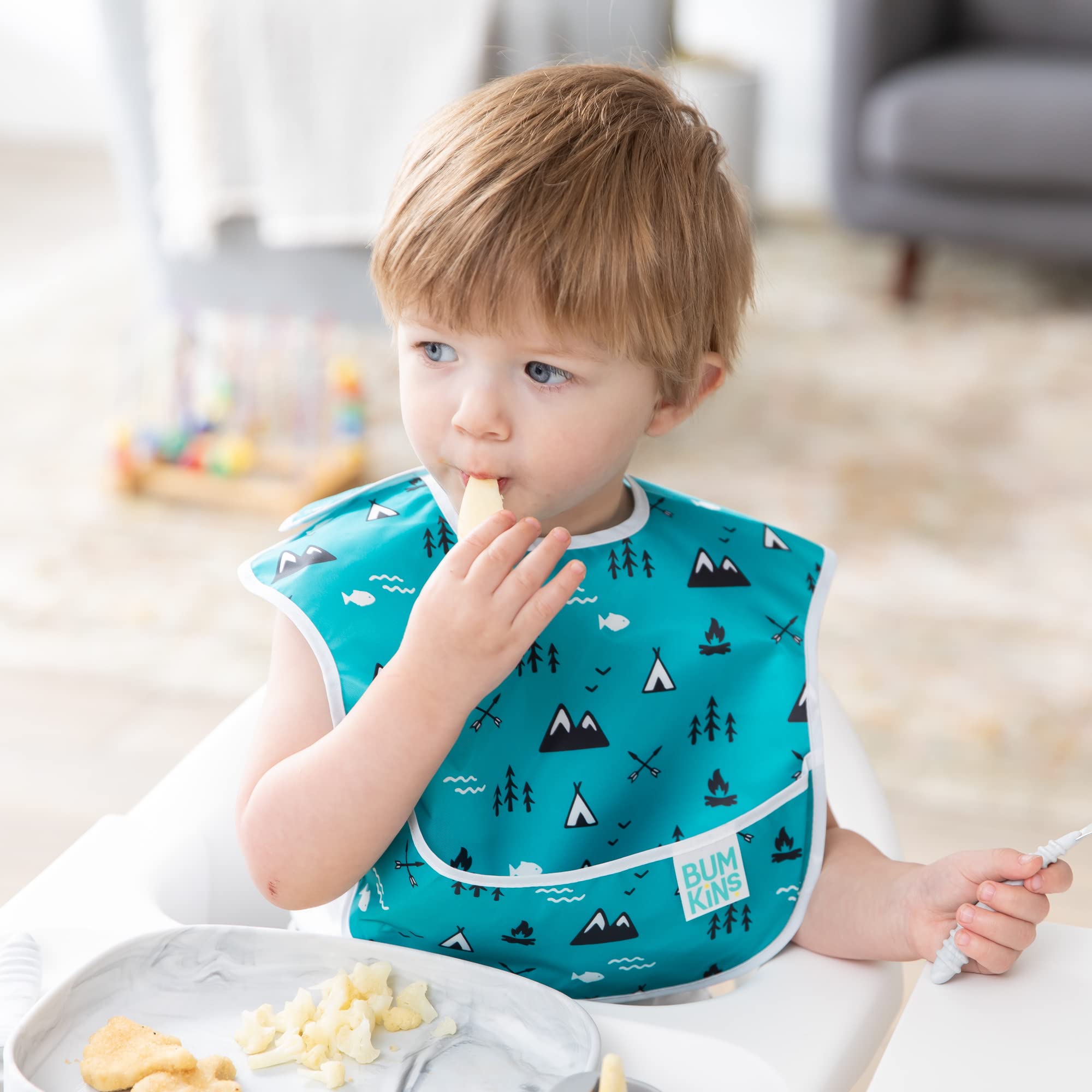 Bumkins Bibs for Girl or Boy, SuperBib Baby and Toddler for 6-24 Months, Essential Must Have for Eating, Feeding, Baby Led Weaning Supplies, Mess Saving Catch Food, 3-pk Outdoors and Wildlife