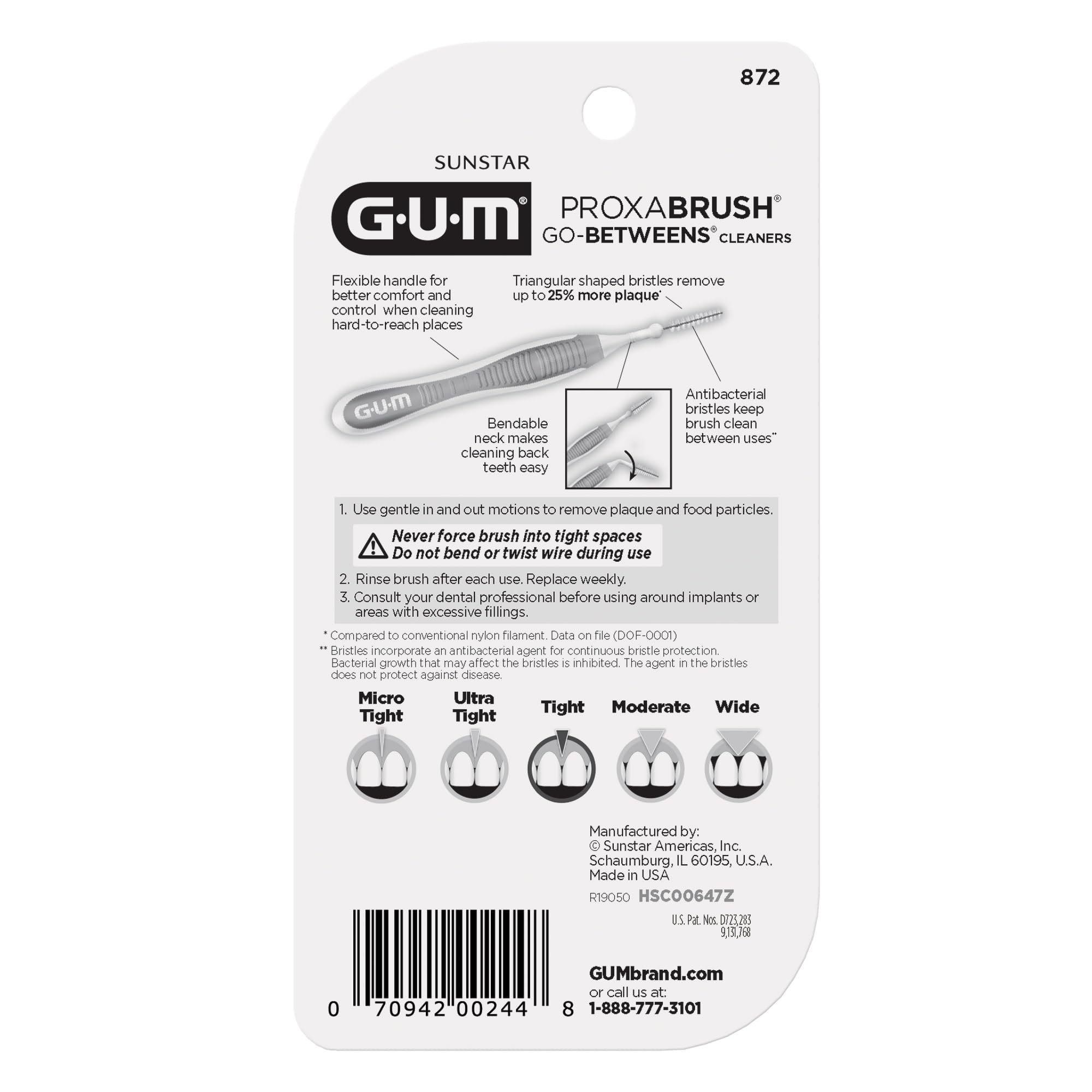 GUM Proxabrush Go-Betweens - Tight - Interdental Brushes - Soft Bristled Dental Picks for Plaque Removal Health - Safe for Braces & Dental Devices, 10ct (4pk)