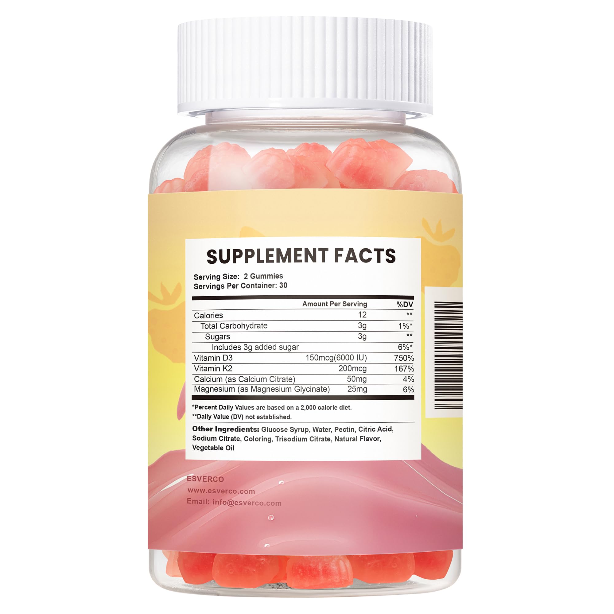 esverco Vitamin D3 K2 Gummies, 6000 IU Vitamin D3 + 200 mcg K2 (MK-7) with Calcium, Magnesium Glycinate, Extra Strength, High Absorption for Bone, Muscle, Teeth, Vegan, Raspberry Flavor, 120 Count