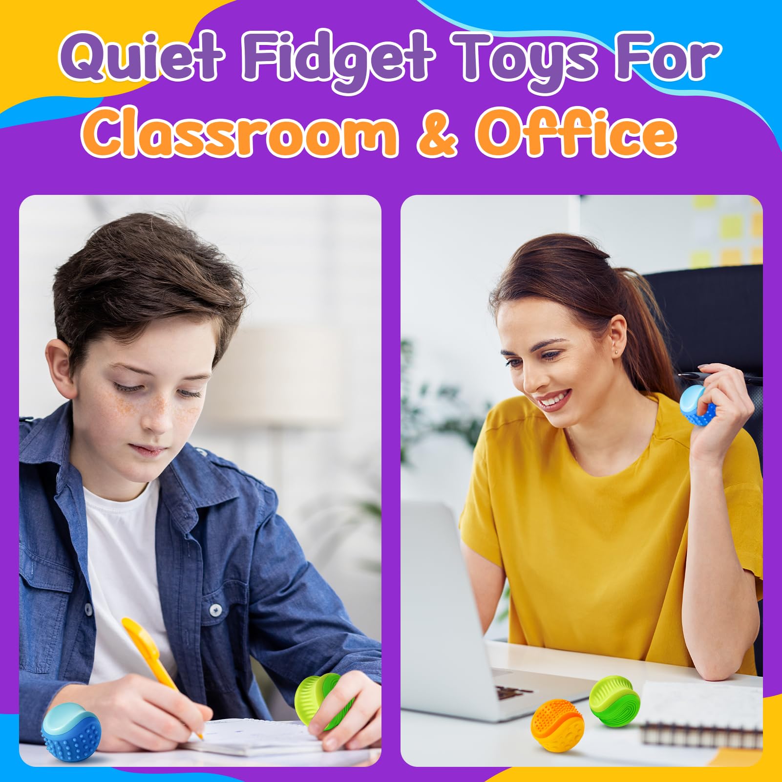 Fidget Toys Stress Ball for Kids Adult: 3 Pack Double Sided Textured Sensory Toys for Autism Kids Calming - Quiet Stress Fidget Ball for Student Classroom, Adult Office - Easter Basket for Kid