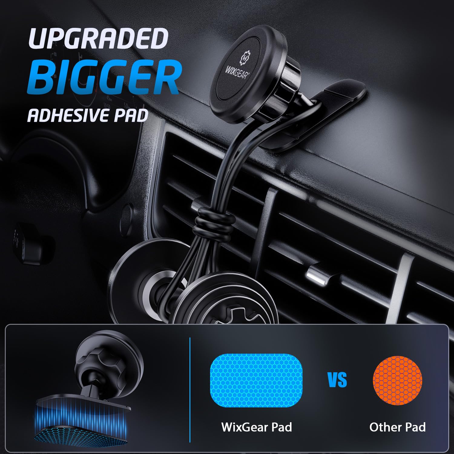WixGear Magnetic Car Mount, Universal Stick On Mount (2 Pack) Dashboard Magnetic Phone Holder for Car, for Cell Phones and Mini Tablets with Fast Swift-snap Technology, Strong Phone Mount for Car